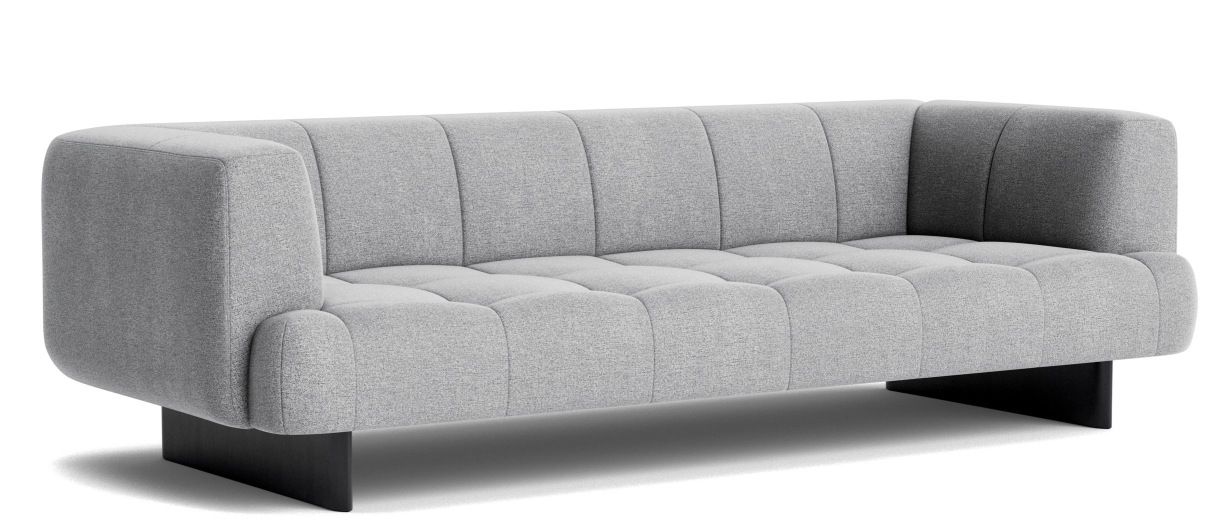 Graues Quilton Sofa von Hay mit drei Sitzen und minimalistischem Design für modernes Wohnzimmer.