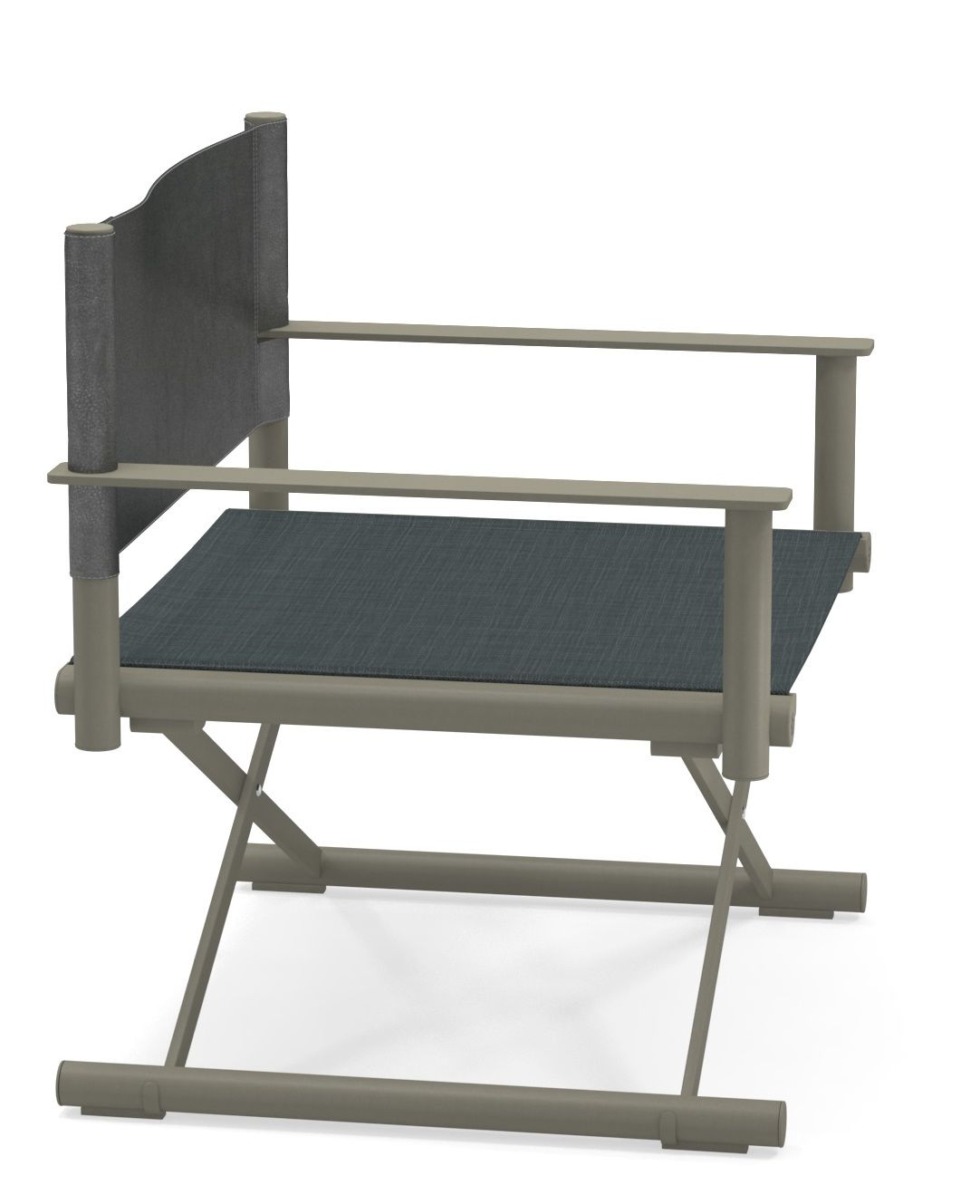 Terra Lounge Chair Sessel Outdoor Emu, grauer Outdoor Sessel mit Armlehnen und Stoffbezug, Seitenansicht.