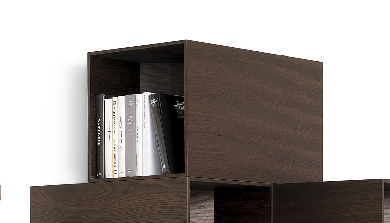 Cellula Wood Wandschrank-Modul von Mogg, braunes Holz, Bücherregal, modernes Design, Wohnzimmermöbel.