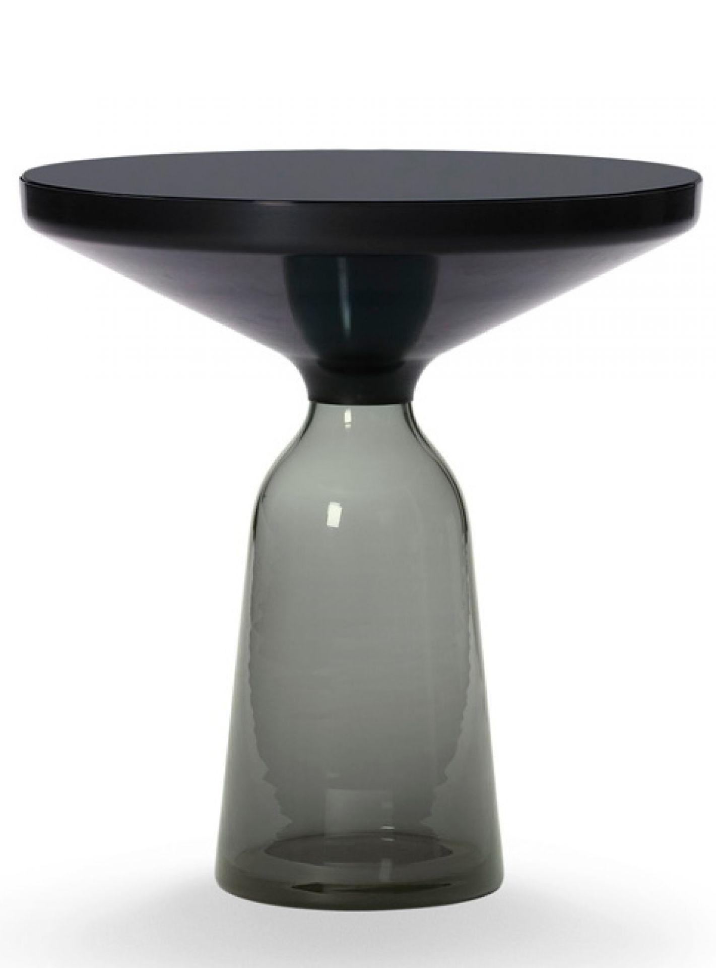 Bell Side Table: Quarz-grauer ClassiCon Beistelltisch mit Stahlplatte und Glasfuß für modernes Wohnen.