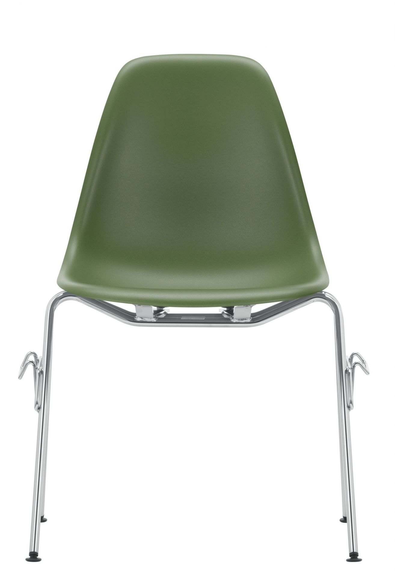 Eames Plastic Side Chair DSS Stuhl von Vitra, grüne Sitzschale und verchromtes Gestell.
