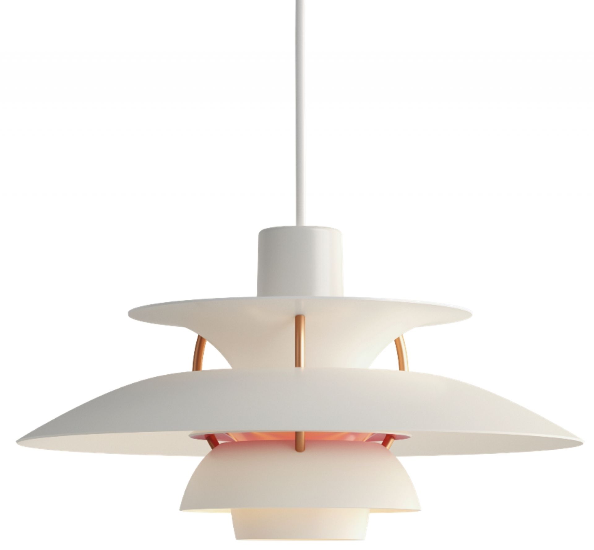 Weiße PH 5 Mini Pendelleuchte von Louis Poulsen, Design Hängeleuchte für Wohnraum und Esszimmer.