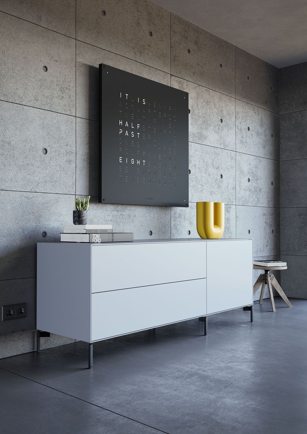 Earth 90 Steel Series Wandklok / Tijdsobject Duits QLOCKTWO