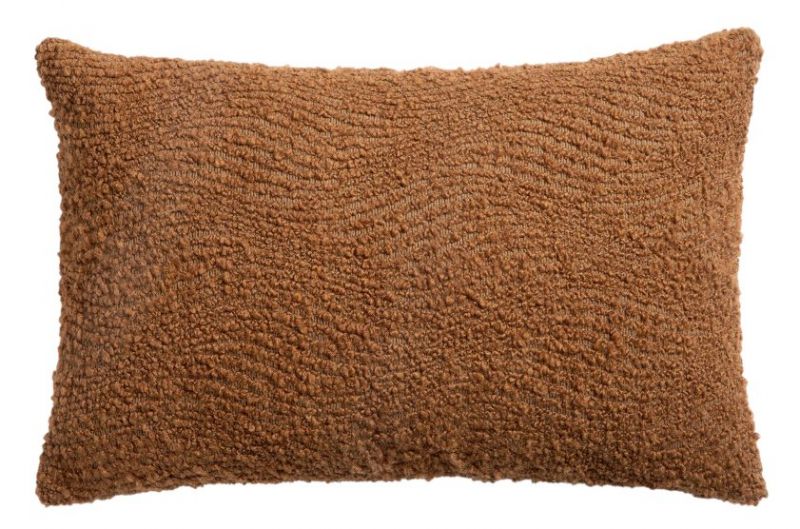 Ethnicraft Wave Cushion Kissen 60x40 cm, rechteckig, aus braunem Bouclé-Stoff mit gewebter Textur.