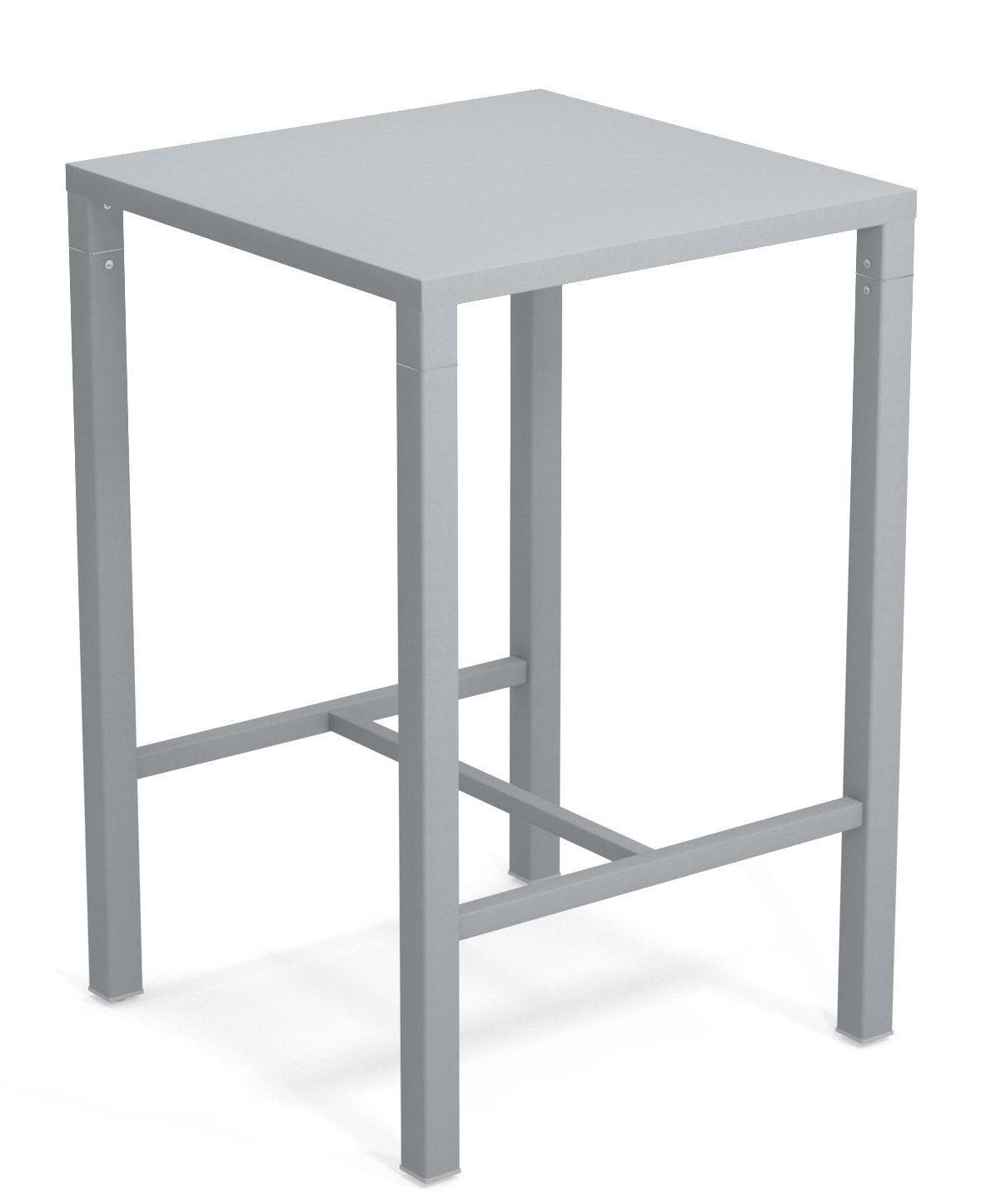 Grauer Nova Hochtisch Outdoor von Emu, quadratische Tischplatte und Gestell aus pulverbeschichtetem Stahl.