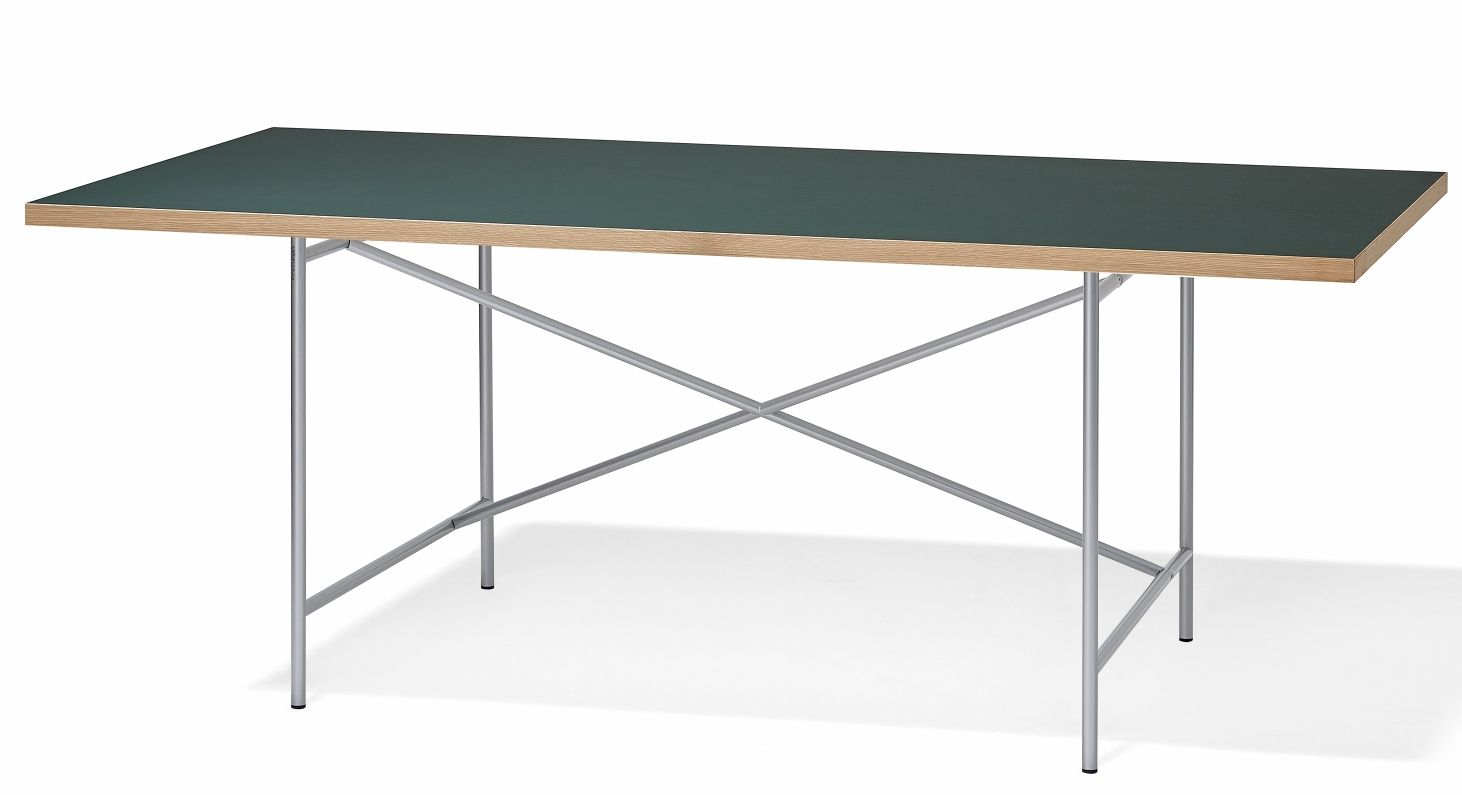 Eiermann Tisch mit grüner Tischplatte und silberfarbenem Stahlgestell von Richard Lampert, modernes Design für Büro und Zuhause.