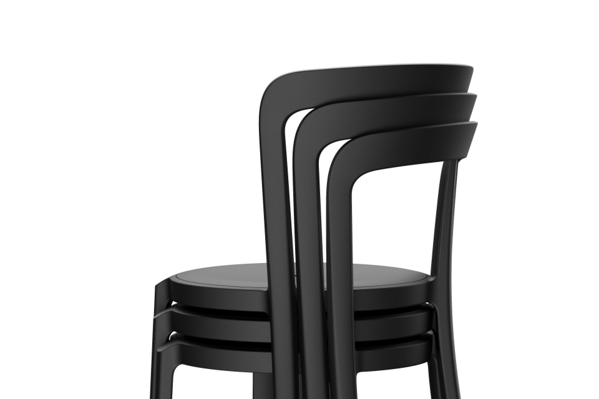 Gestapelte, weiße Emeco On & On Stühle aus recyceltem Material, ideal für nachhaltiges Wohnen.