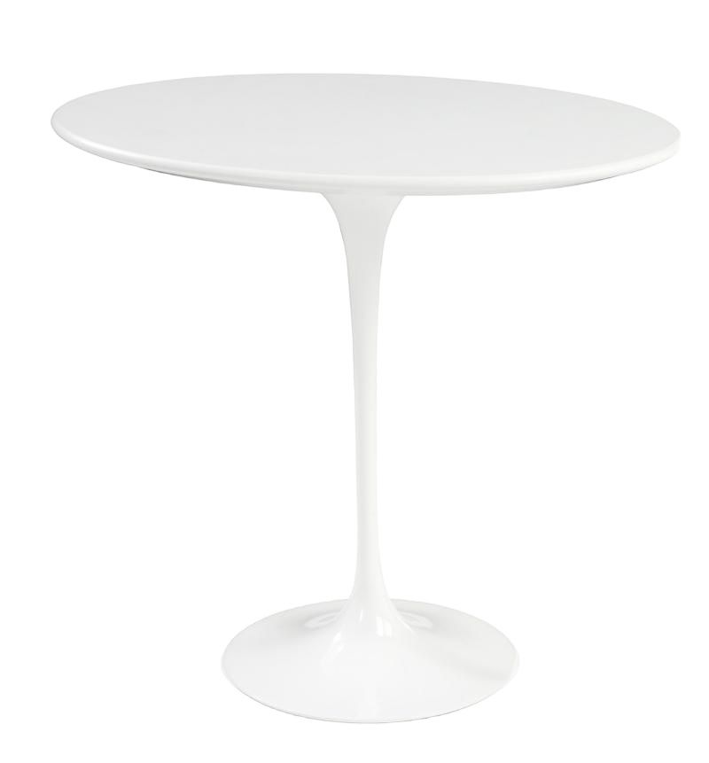 Weißer Saarinen Beistelltisch von Knoll International mit runder Tischplatte und zentralem Fuß.