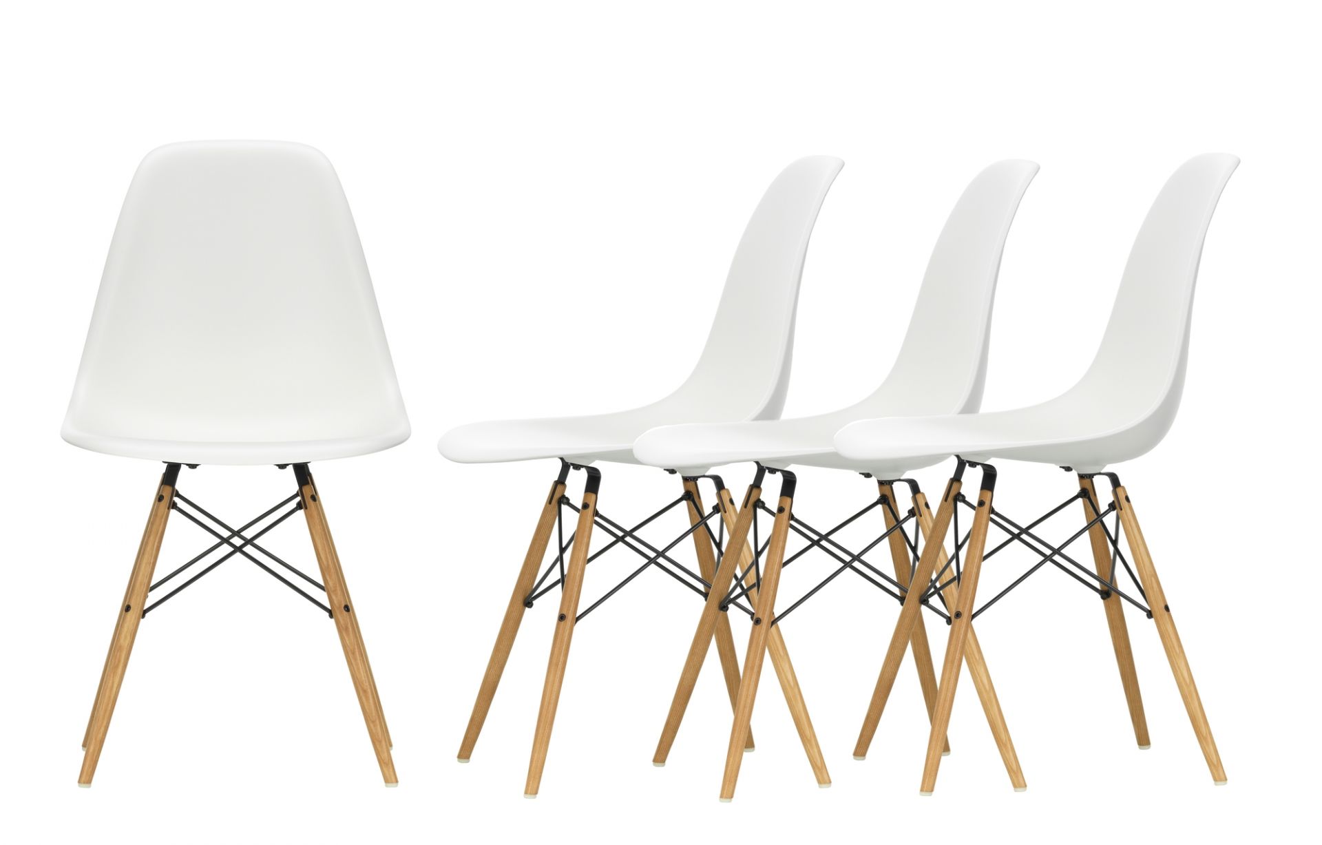 Aktion: 4er Set Eames Plastic Side Chair DSW Stühle von Vitra in Weiß.