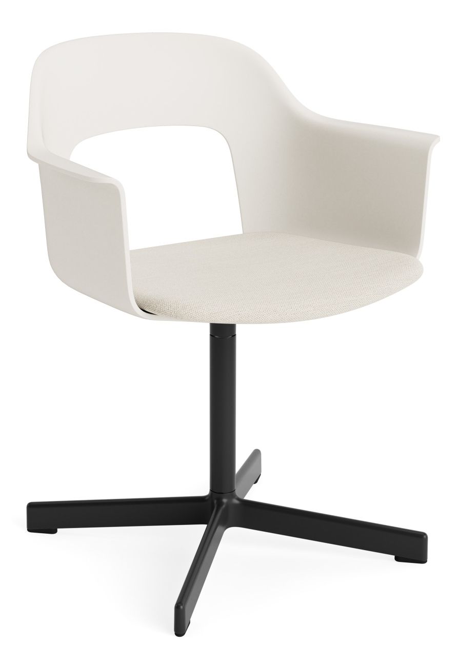 Weißer Hay Layout Armchair 233 Armlehnstuhl mit schwarzem Fußkreuz und Stoffbezug, moderner Bürostuhl.