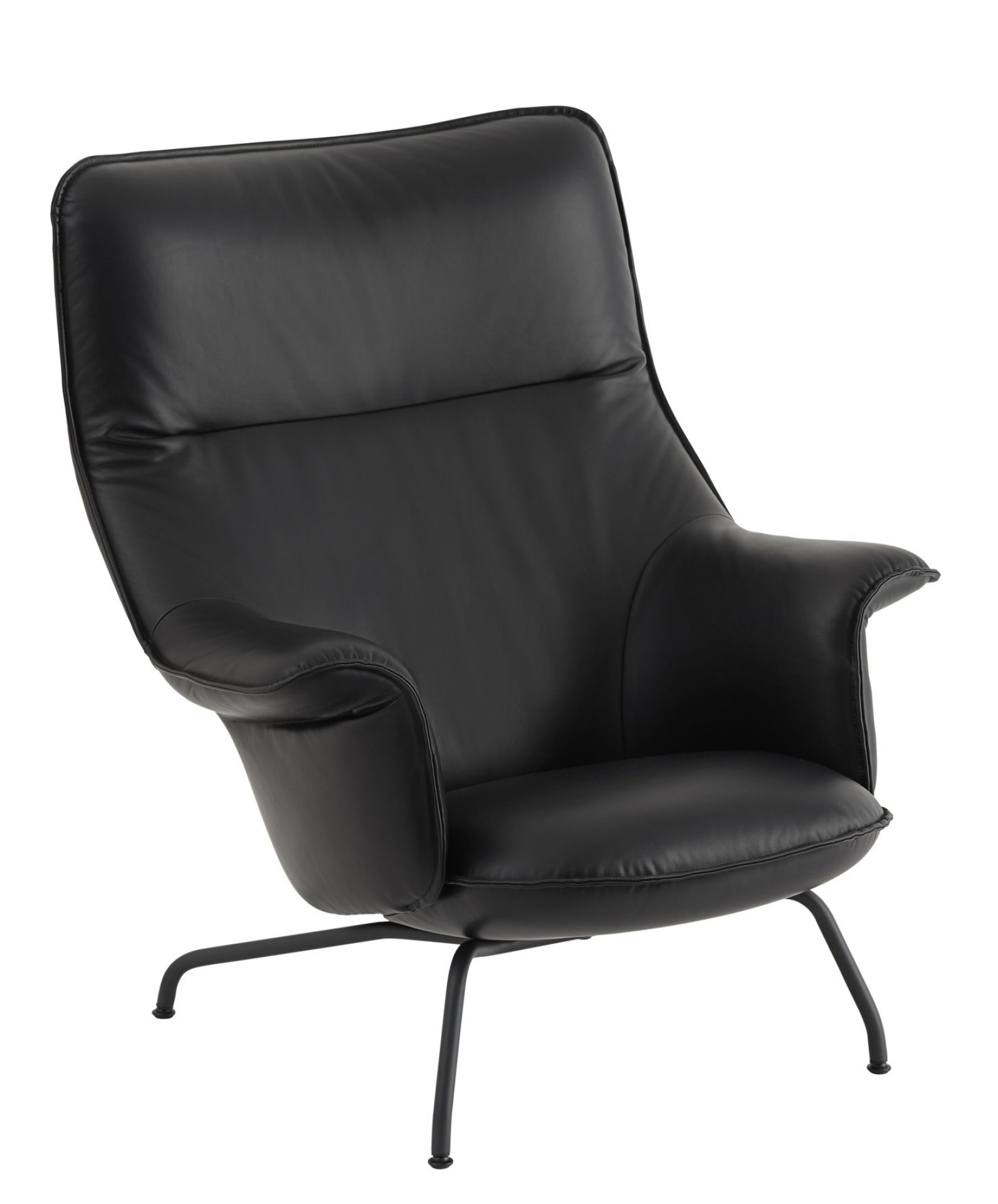 Schwarzer Doze Lounge Chair High Sessel von Muuto mit Lederbezug und filigranem Metallgestell.