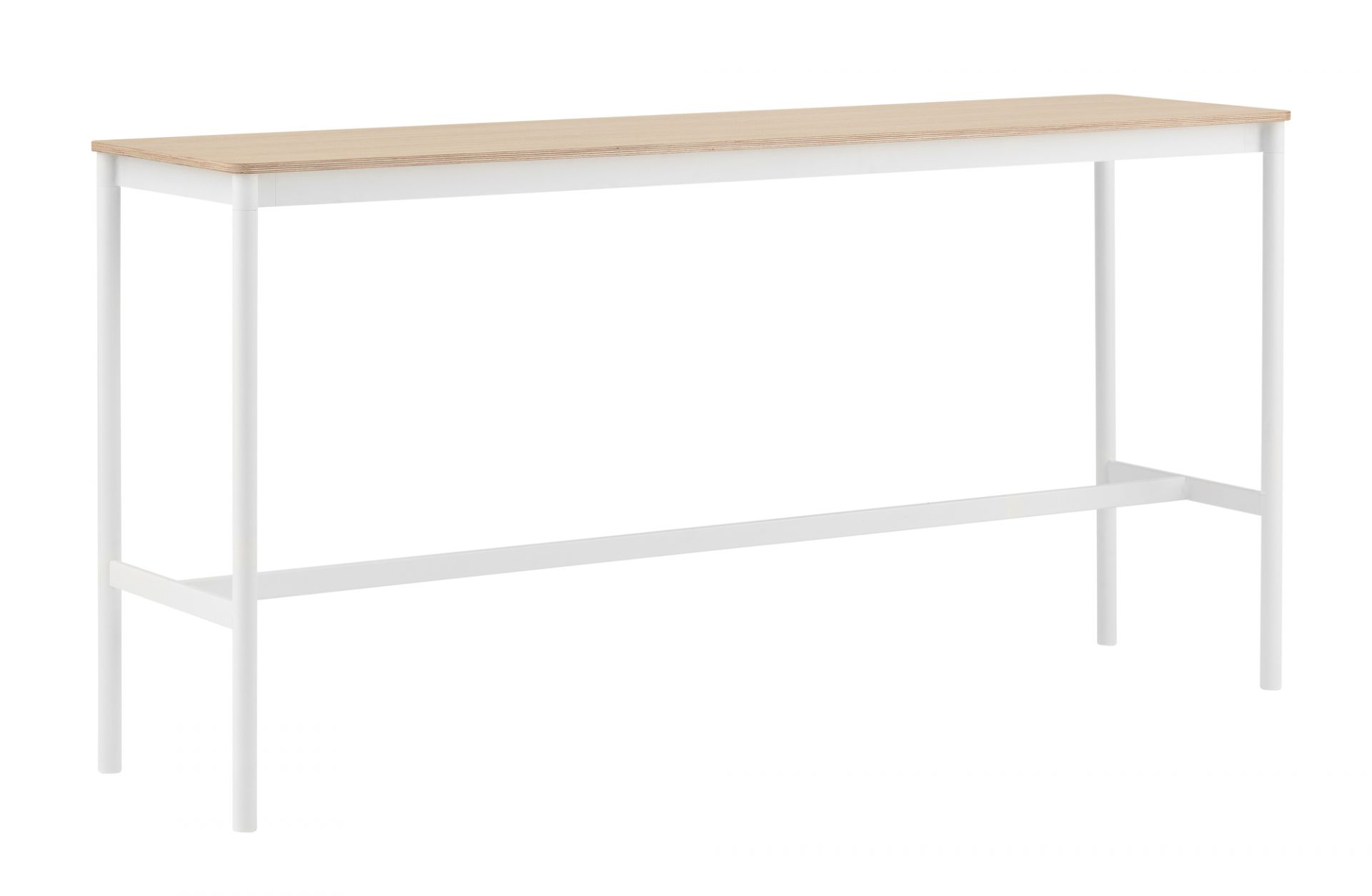 Base High Table Stehtisch von Muuto mit Eichenplatte und weißem Gestell, ideal für moderne Büros.