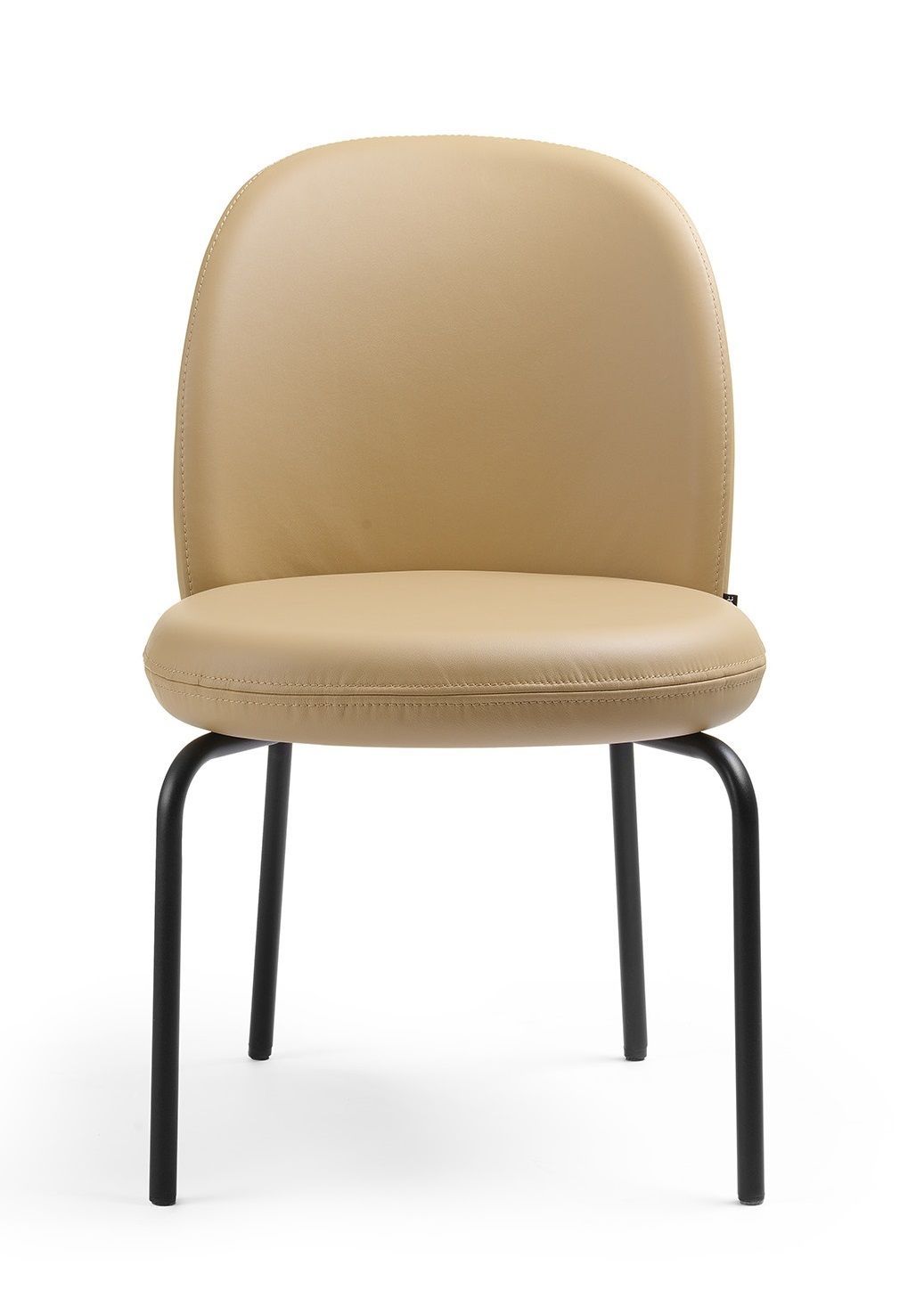 Flos FS K 215 Stuhl von Bejot, Konferenzstuhl mit beigem Lederbezug und schwarzem Metallgestell.