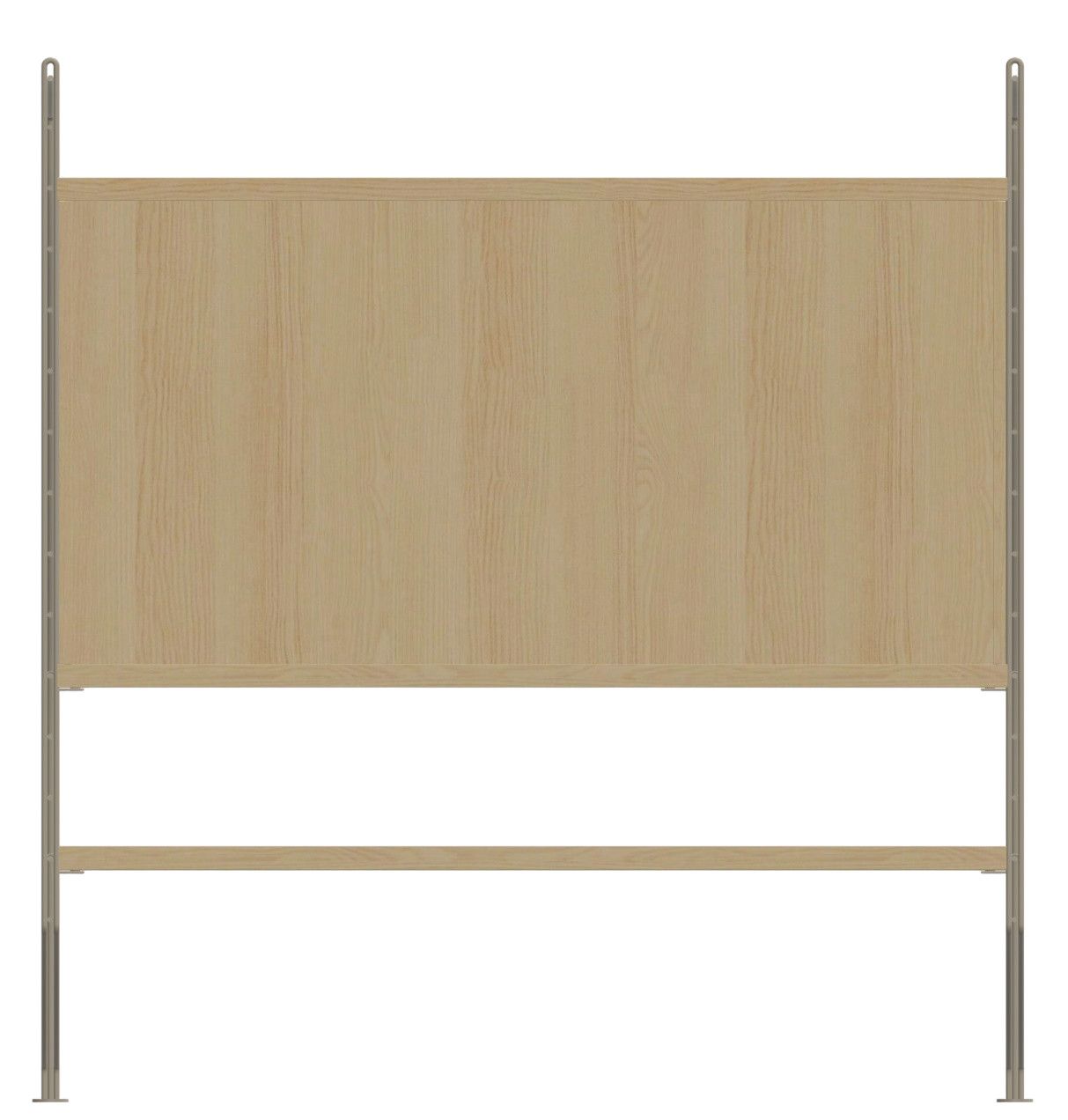 Wohnzimmer KONFIGURATIONEN L8 String Furniture: Regalsystem mit Holzpaneel und Regalbrett in heller Holzoptik.