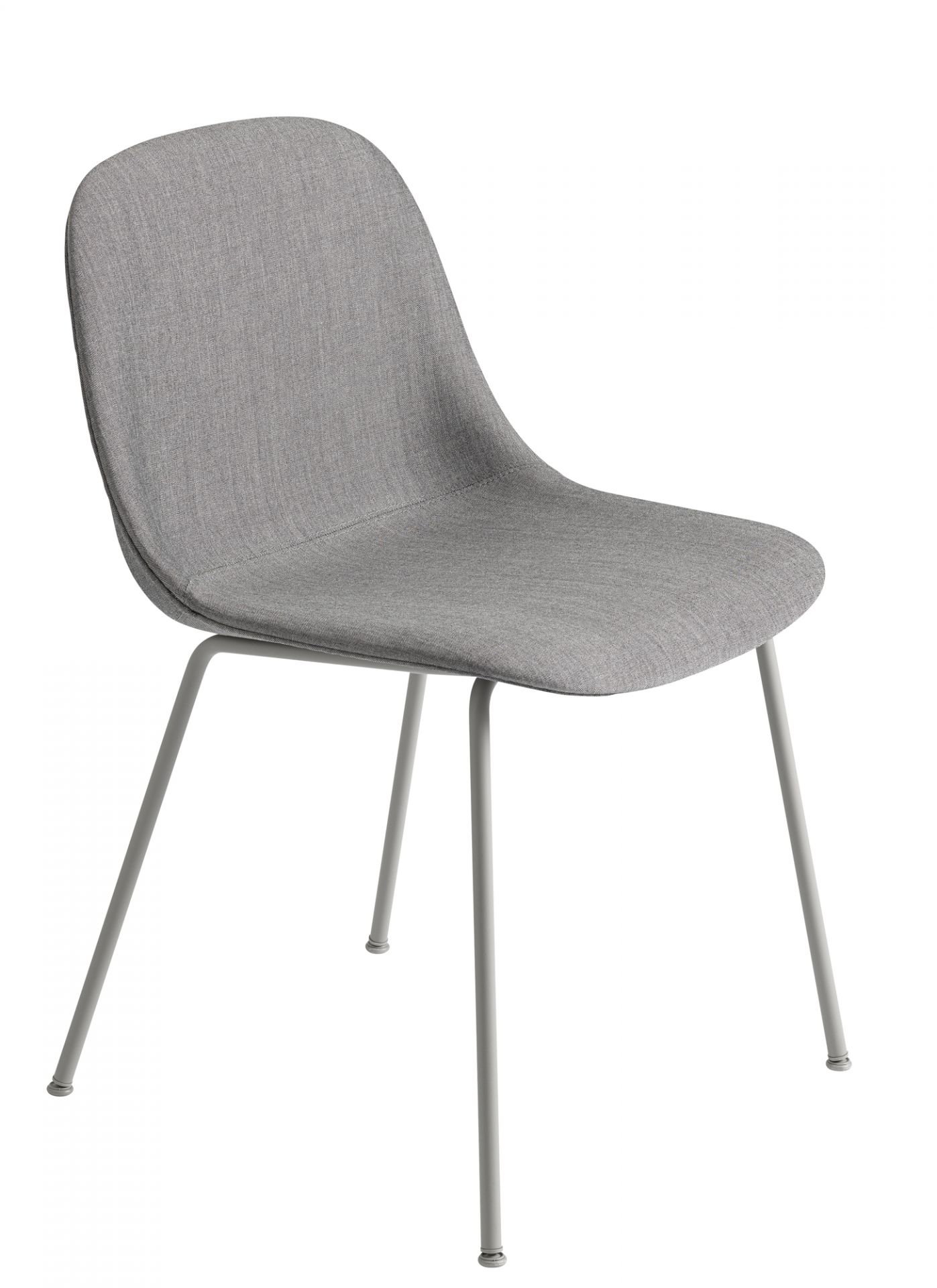 Grauer Fiber Side Chair von Muuto mit Stoffbezug und einem Gestell aus Stahlrohr.