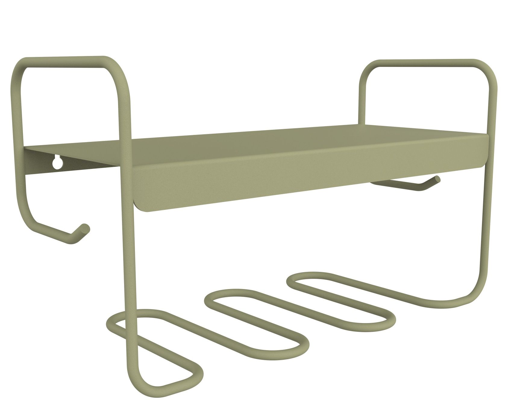 Fermob Picolino Wandregal in Moosgrün für Innen- und Außenbereich, modernes Design mit Ablagefläche und Haken.