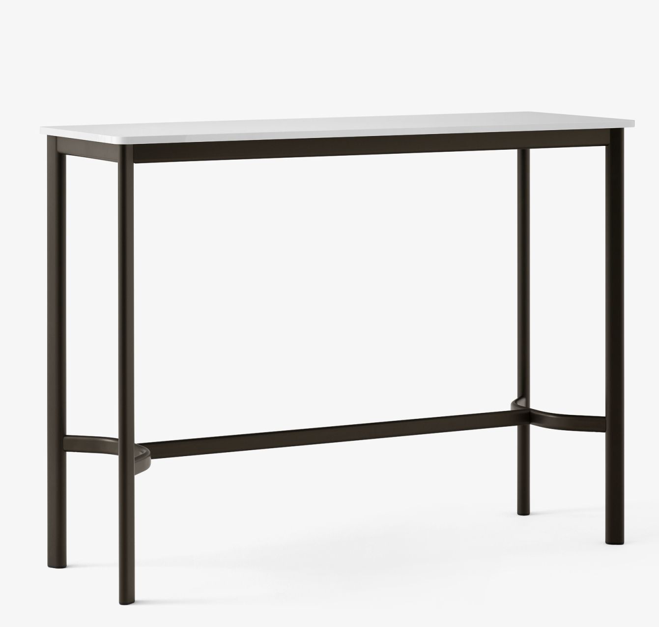 AndTradition Drip High Table: Moderner Stehtisch mit weißer Tischplatte und dunklem Metallgestell für Büro und Zuhause.