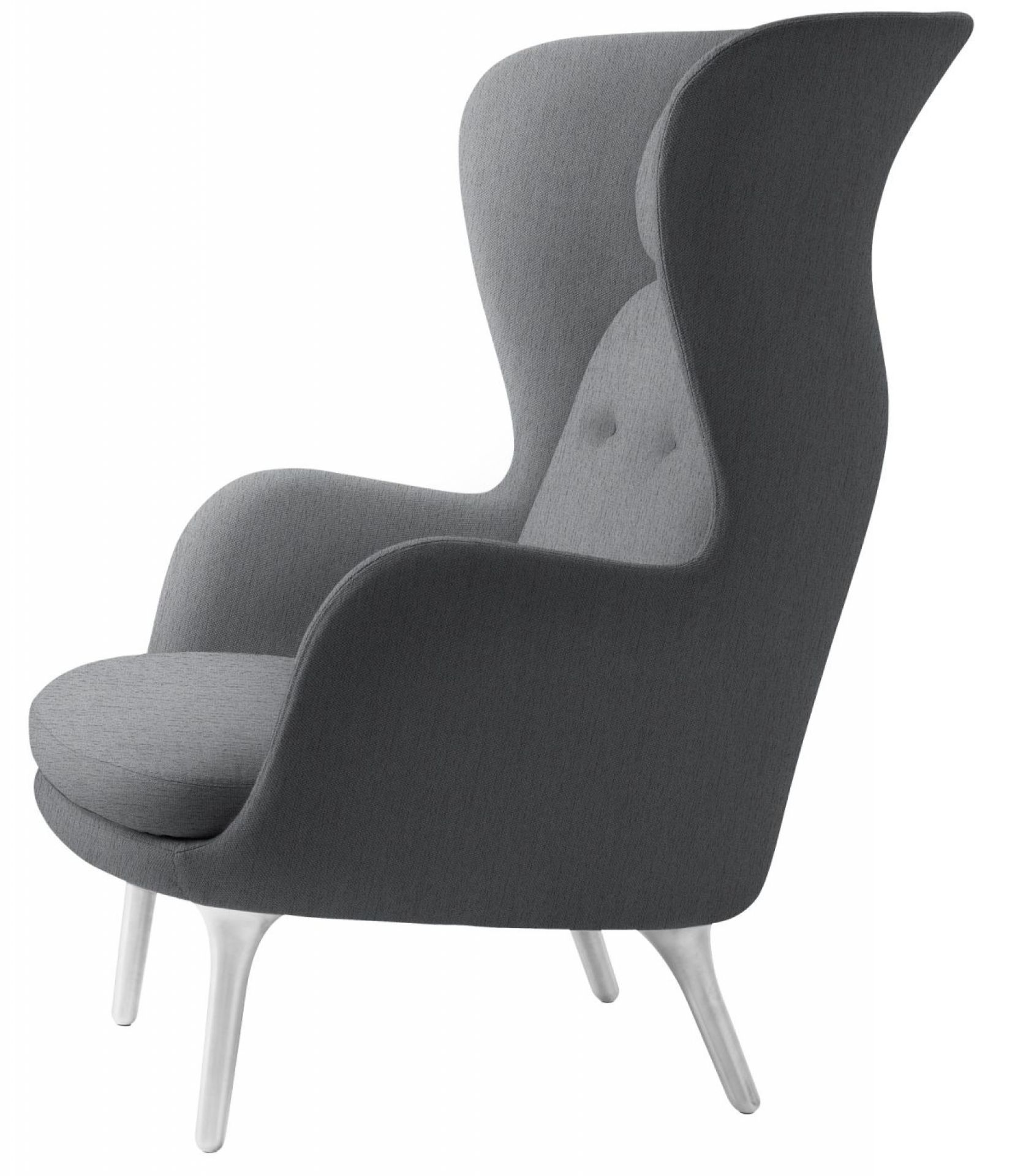 Ro Sessel von Fritz Hansen, grauer Ohrensessel mit Aluminiumgestell, modernes Design für Wohnzimmer und Büro.