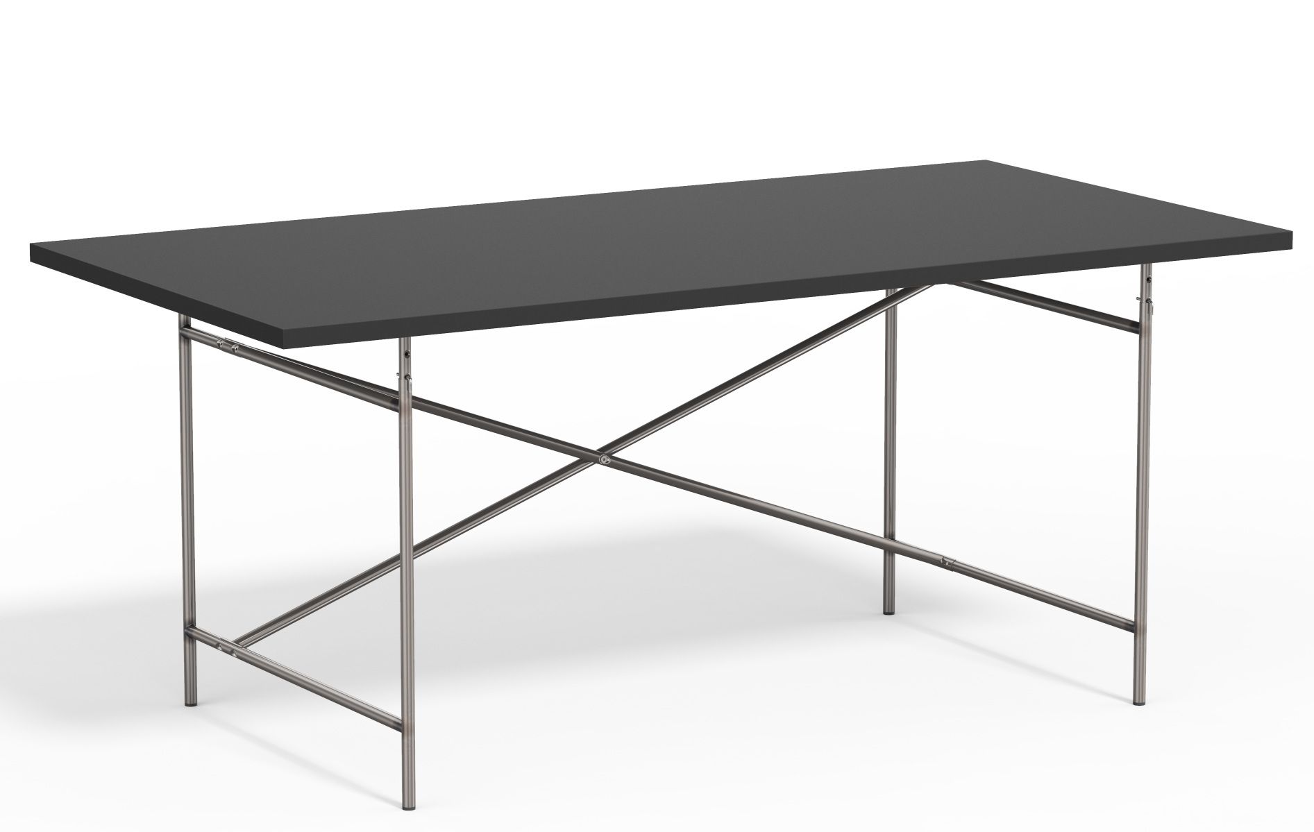 Eiermann Tisch mit anthrazitfarbener Tischplatte und verchromtem Stahlgestell, Designklassiker für Büro und Wohnraum.