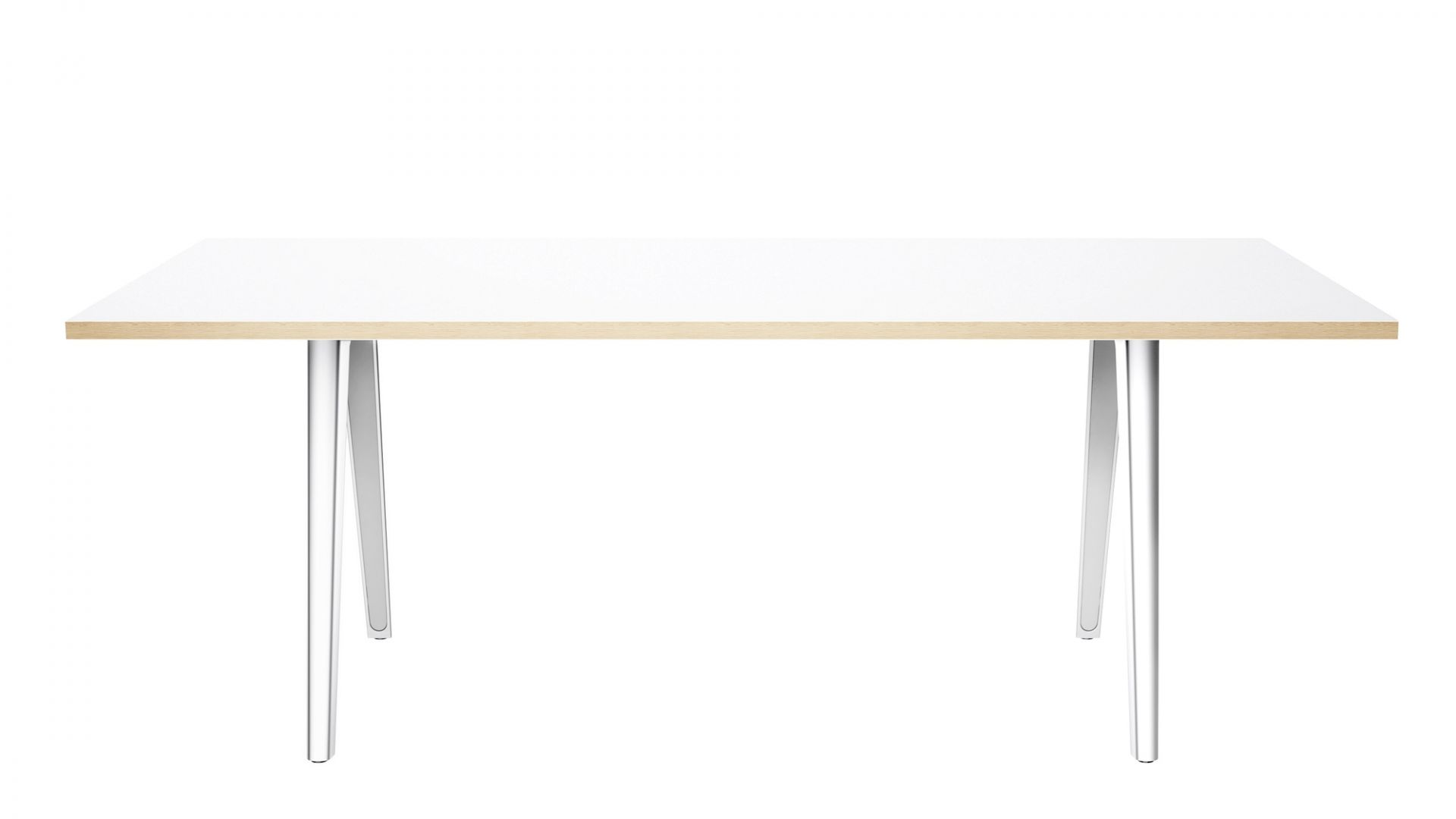 Moderner Thonet Tisch 1500 mit weißer Tischplatte und verchromten Beinen, ideal für Büro und Zuhause.