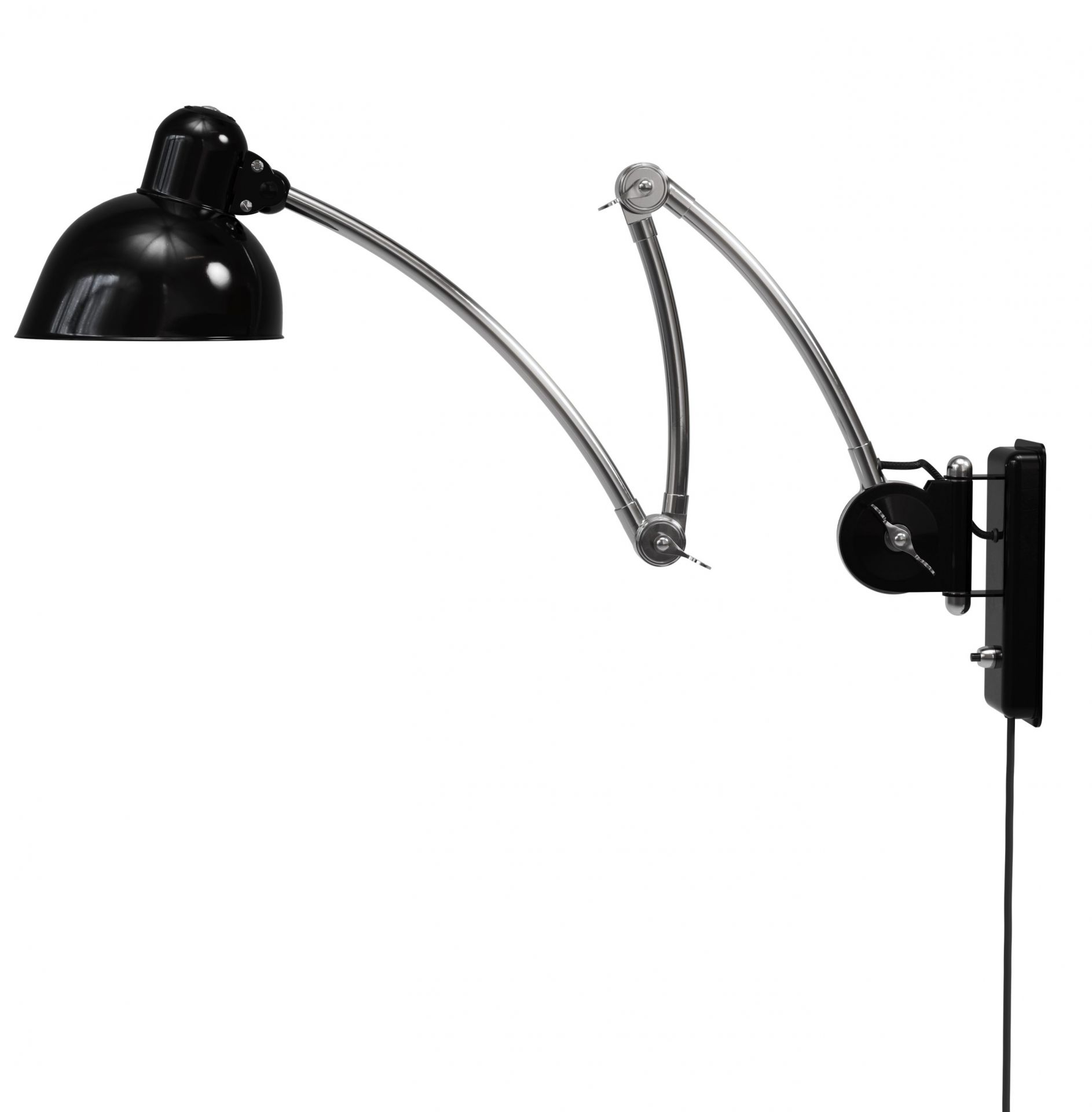 Schwarze Kaiser idell Wandleuchte mit verstellbarem Arm, Design Fritz Hansen, für stilvolle Innenraumbeleuchtung.