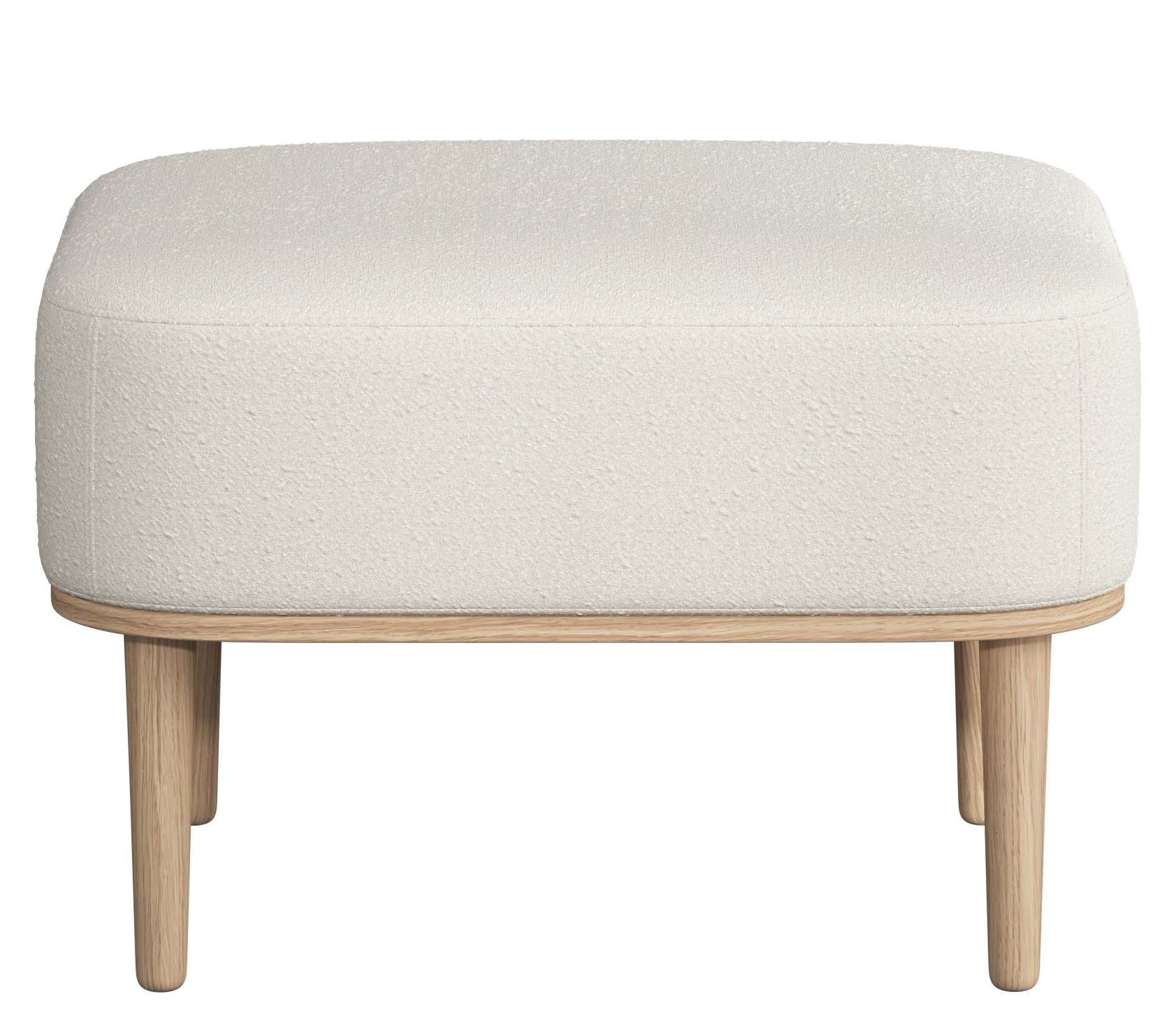Serena Pouf, Ottoman mit Eiche natur Gestell und weißem Nubbio Bezug. Fußhocker.