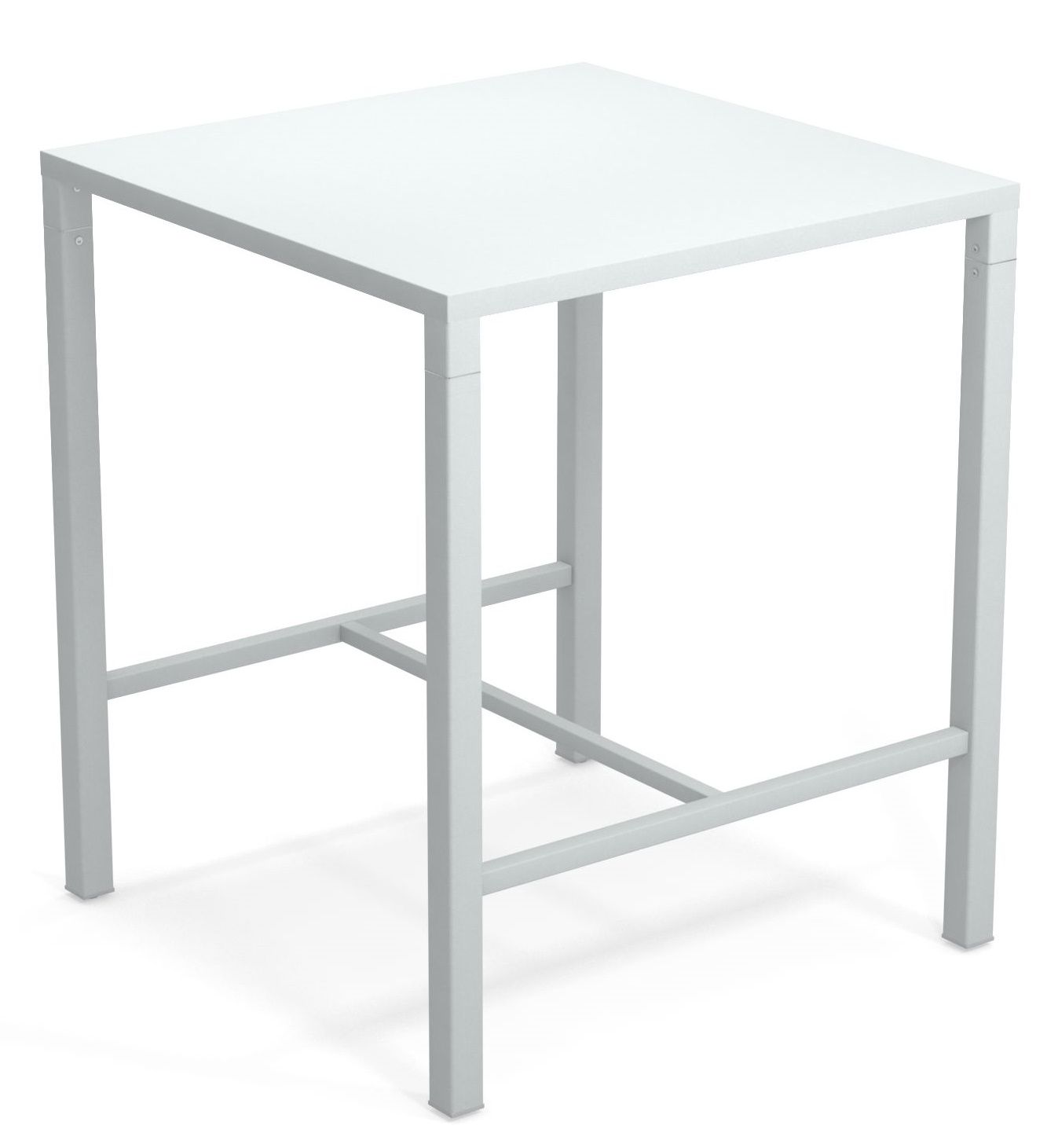 Weißer Nova Hochtisch von Emu für den Außenbereich, quadratische Tischplatte und minimalistisches Design.