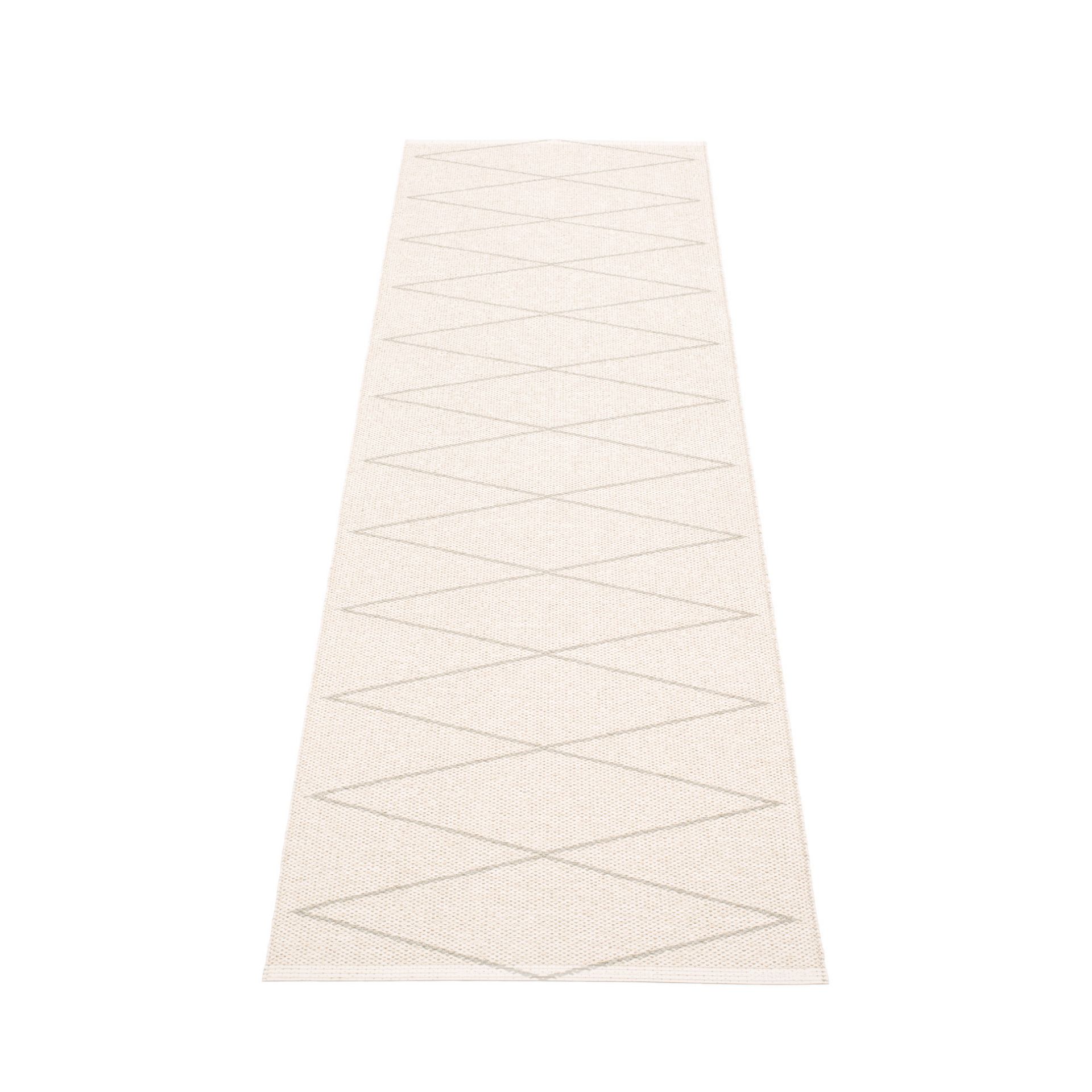 Pappelina Max Kunststoffteppich in Leinen-Vanille mit Rautenmuster, 70x240 cm, ideal für Küche und Flur.