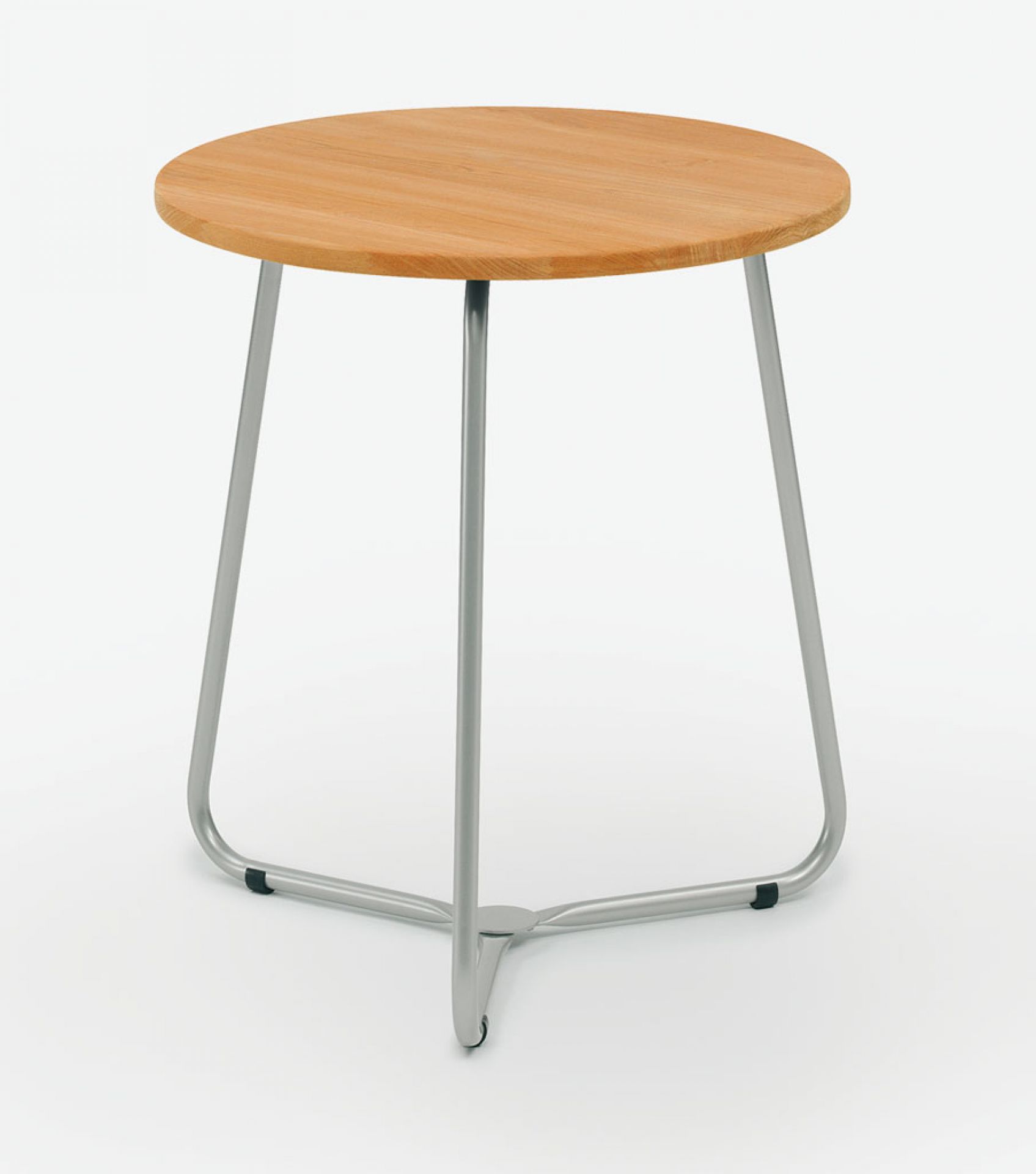 Weishäupl Bistrotisch für Balkon: Runder Holztisch mit filigranem Edelstahlgestell, ideal für kleine Außenbereiche.