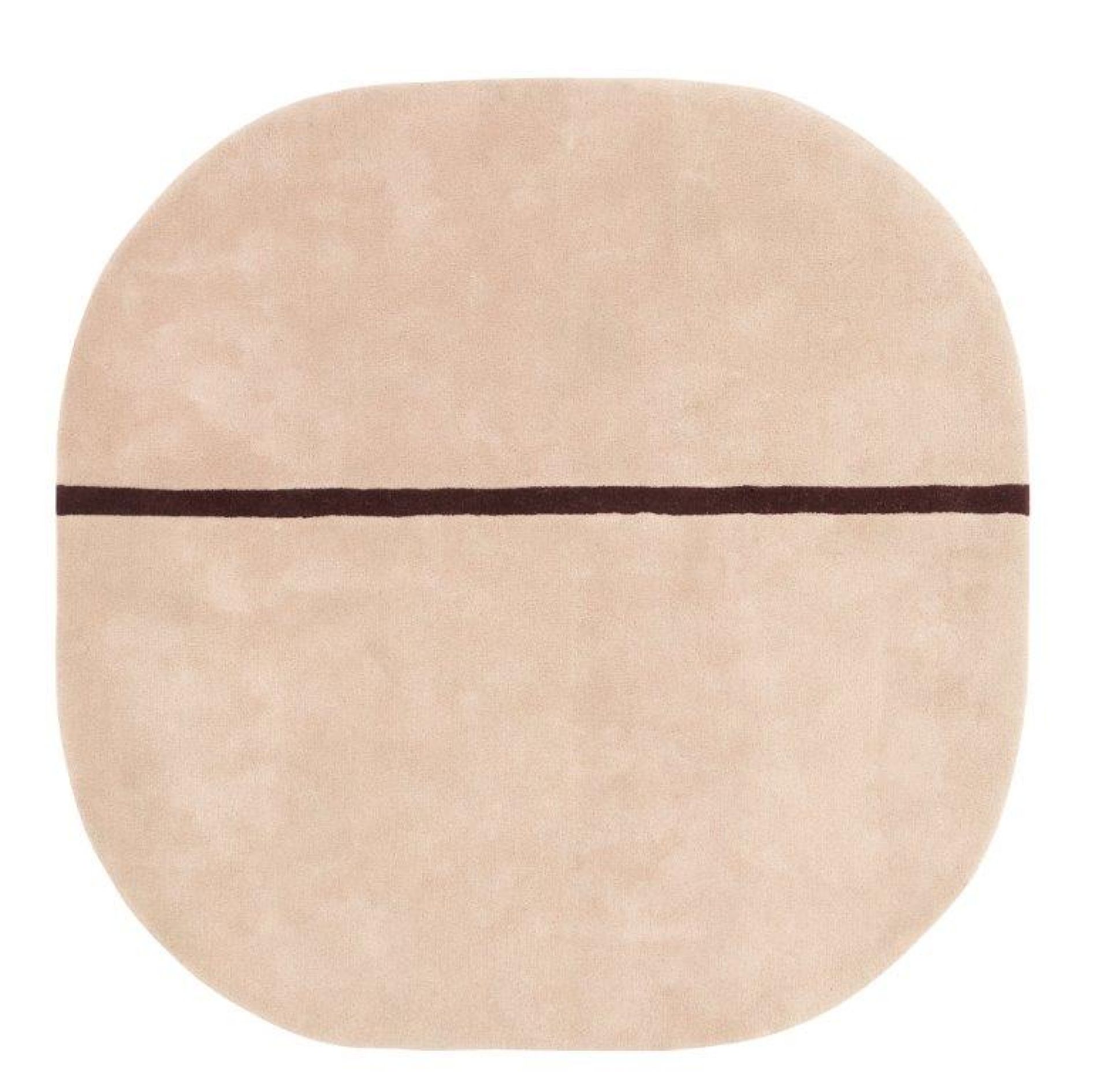 Oona Teppich von Normann Copenhagen, runder beiger Teppich mit braunem Streifen, modernes Wohnaccessoire.