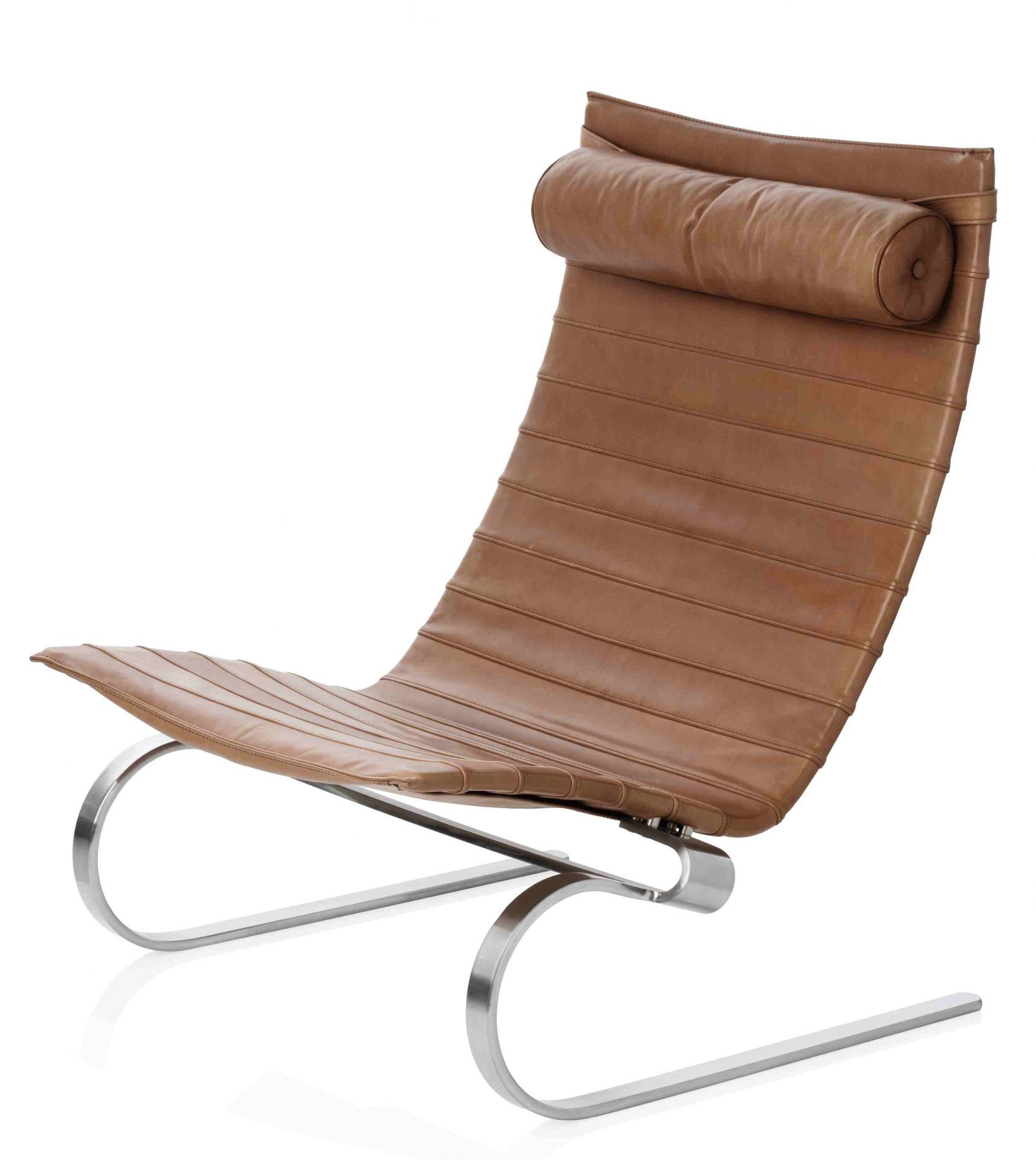 PK20 Sessel von Fritz Hansen, braunes Leder, Kopfstütze, modernes Design, Chromgestell.