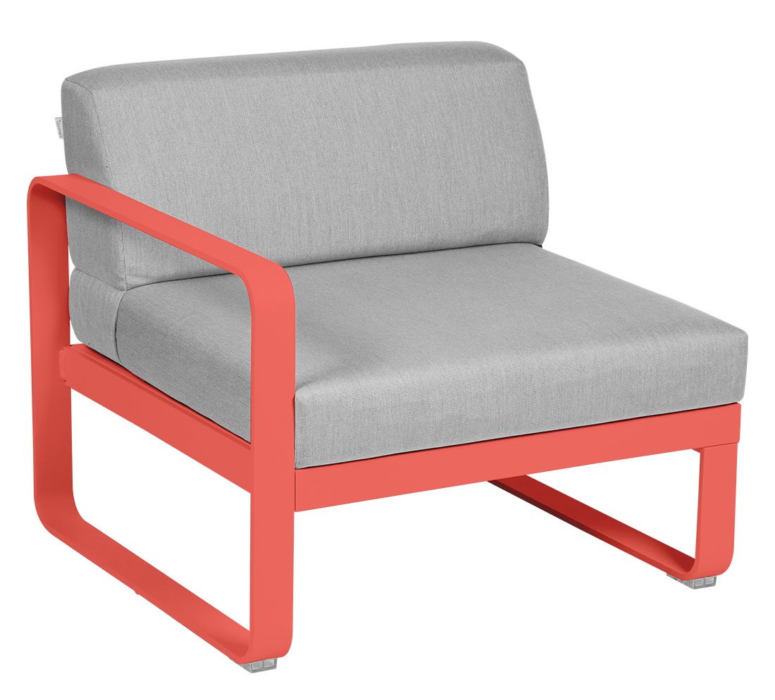 Bellevie Outdoor Sofa Modul Links, 1-Sitzer, grauer Stoffbezug und Korallefarbenes Gestell. Gartenmöbel für Terrasse.