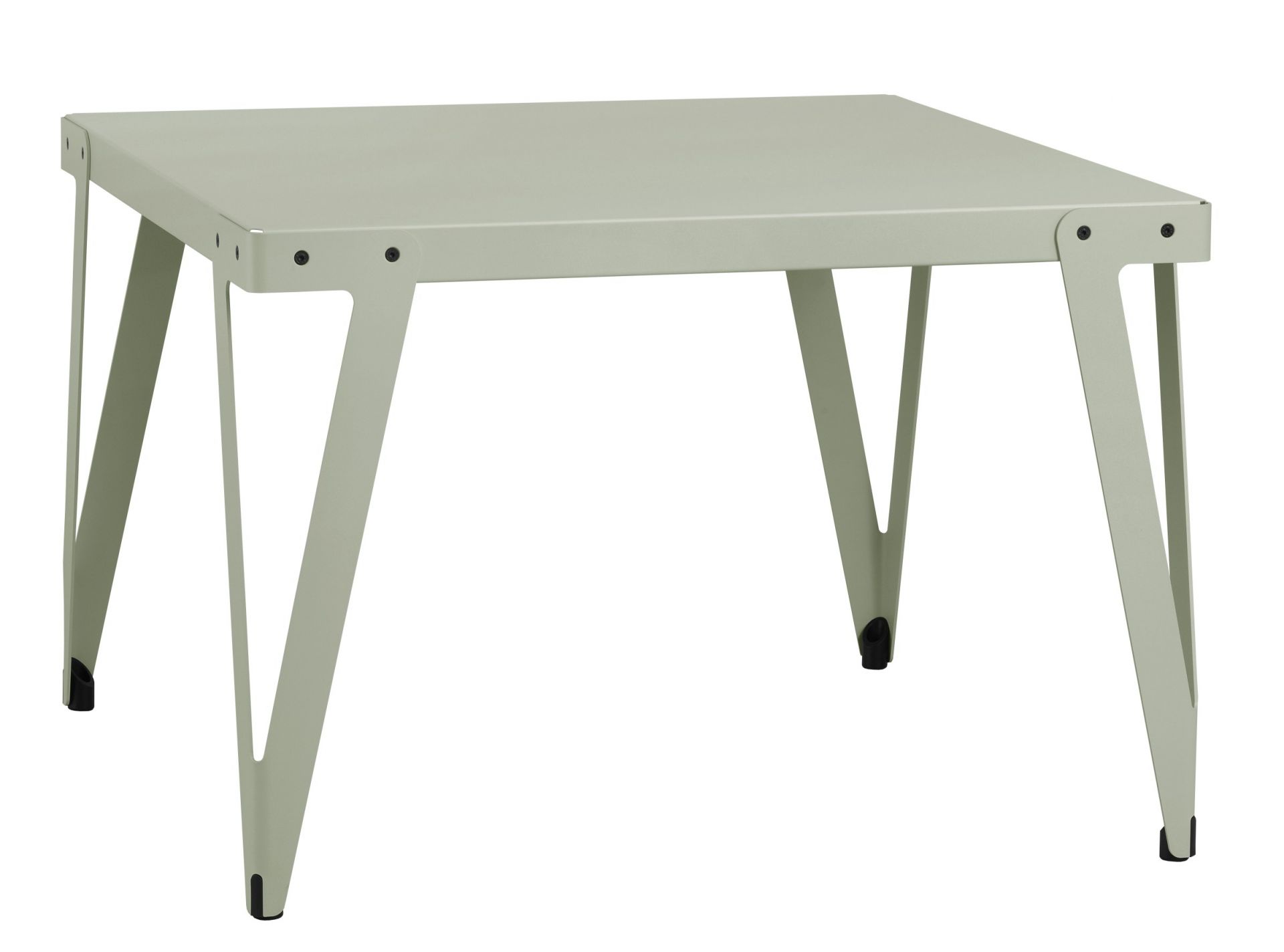 Lloyd Tisch Functionals: Quadratischer, hellgrüner Metalltisch für den Innenbereich mit markantem, modernem Design.