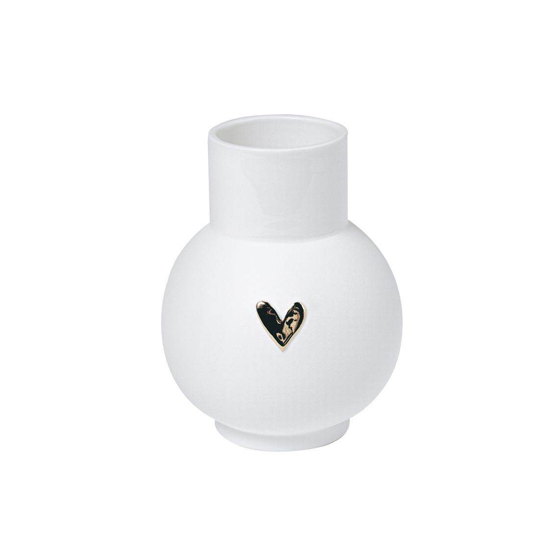Weiße Kugelvase mit goldenem Herz, Lovely Vase für Blumen und Dekoration.