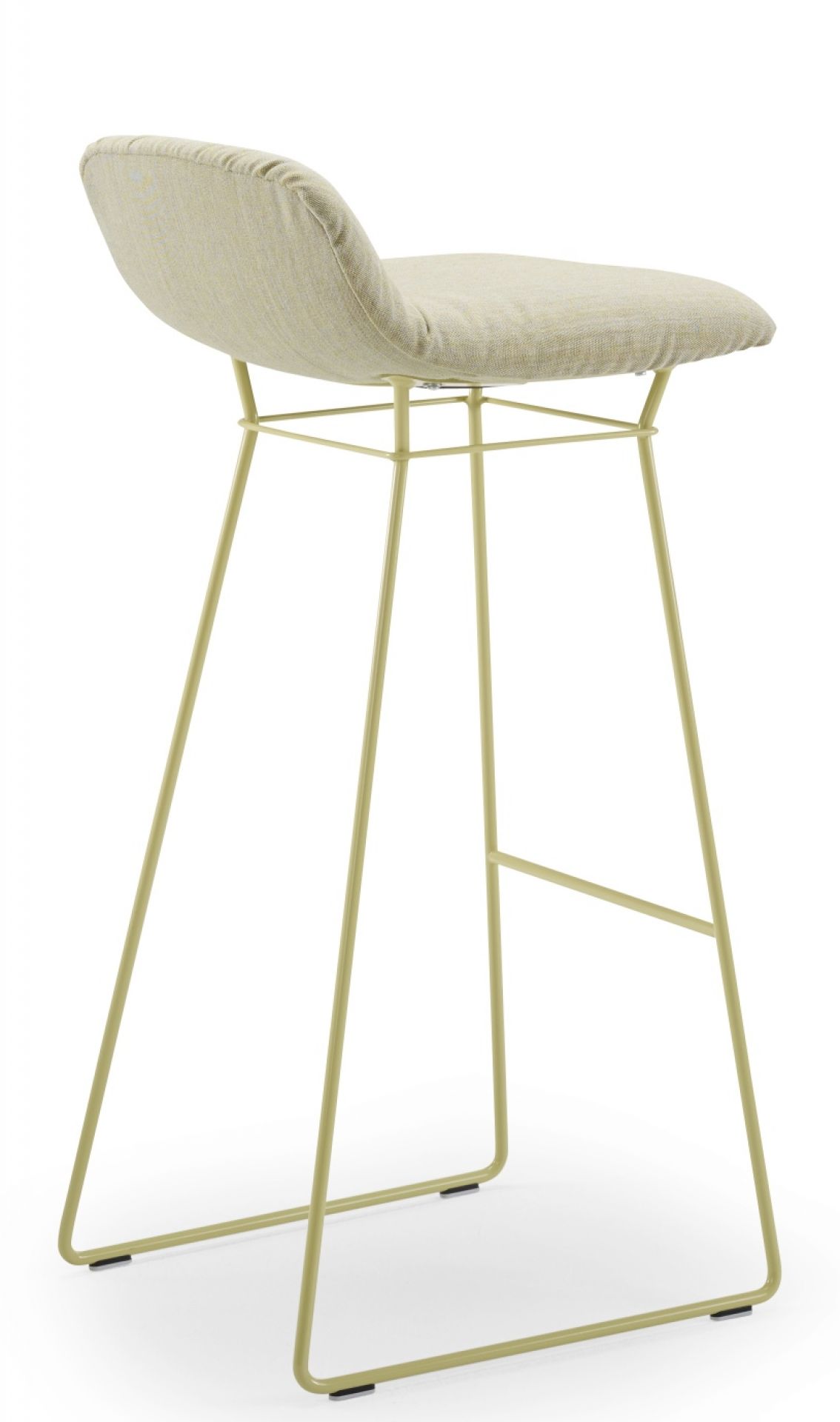 Leya Barhocker Low von Freifrau Manufaktur, gepolstert, mit filigranem Metallgestell in Beige.