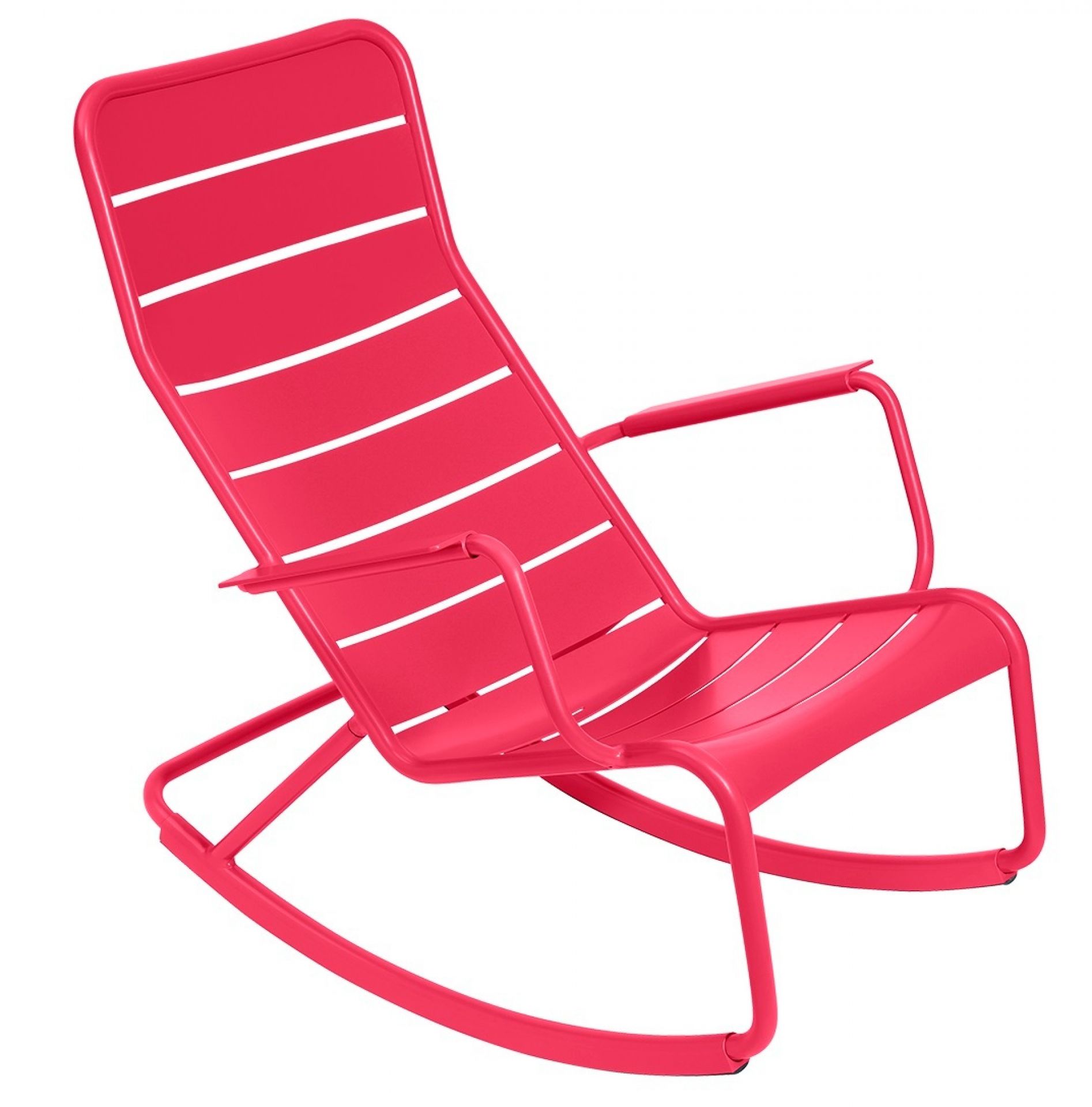 Pinker Fermob Luxembourg Schaukelstuhl für den Garten. Moderner Outdoor Schaukelstuhl aus Metall.
