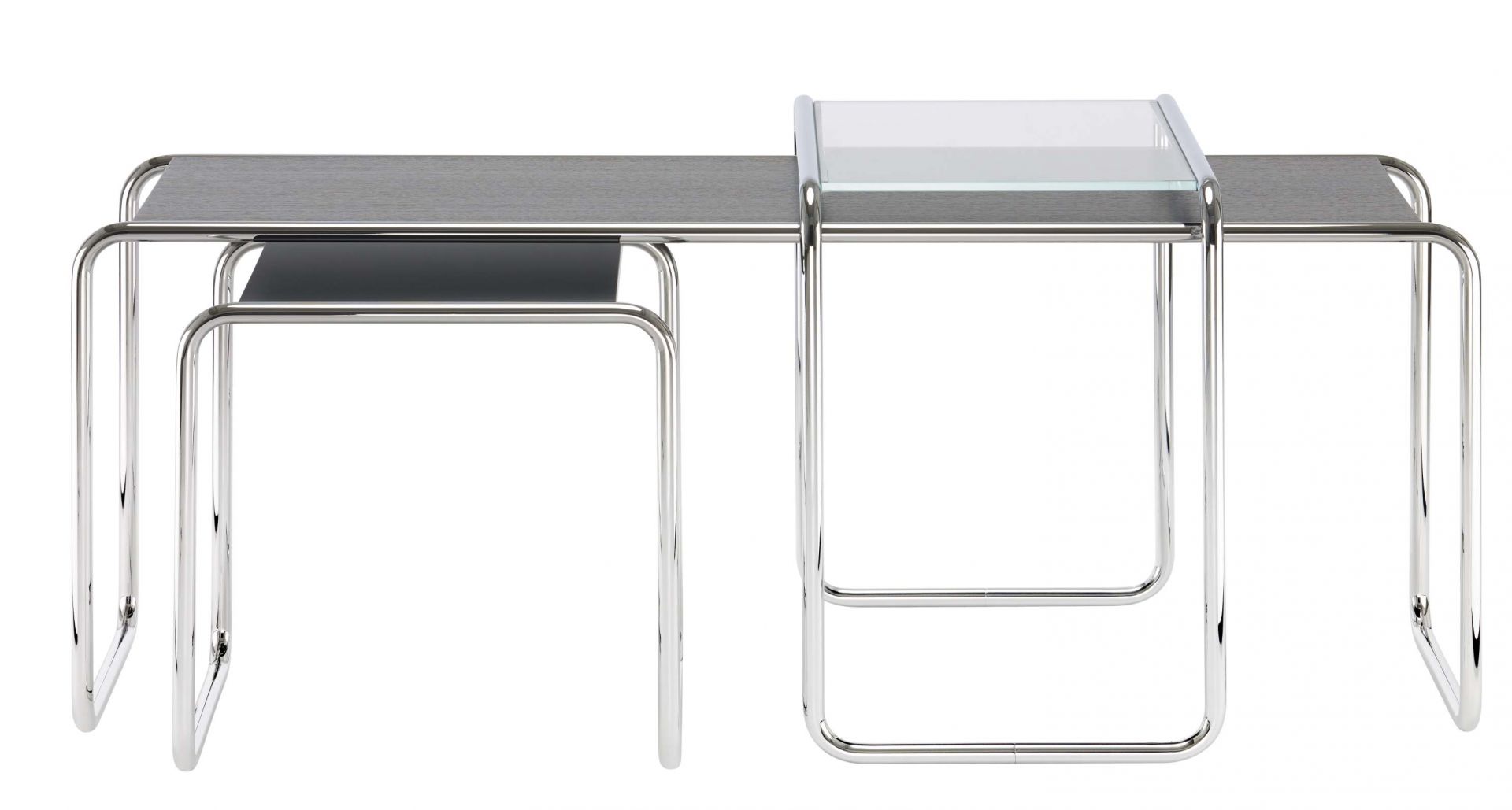 B 10 Thonet Beistelltisch aus Stahlrohr, klassisches Design mit Holz- und Glasplatte, modernes Möbelstück.