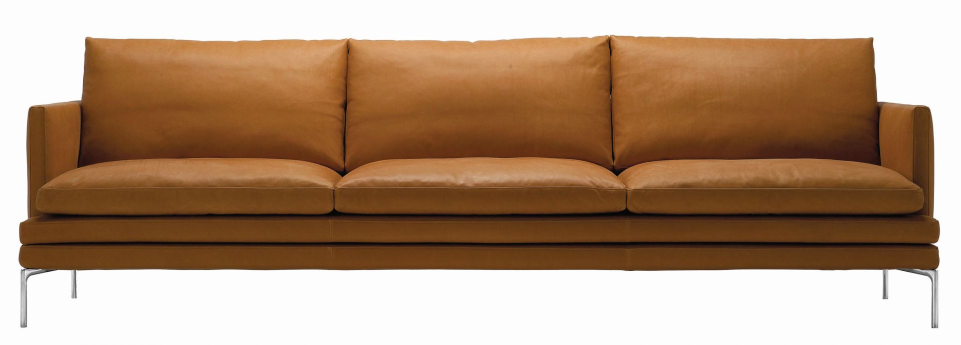 Zanotta William 1330 3-Sitzer Sofa in braunem Leder, modernes Design mit Stahlfüßen.