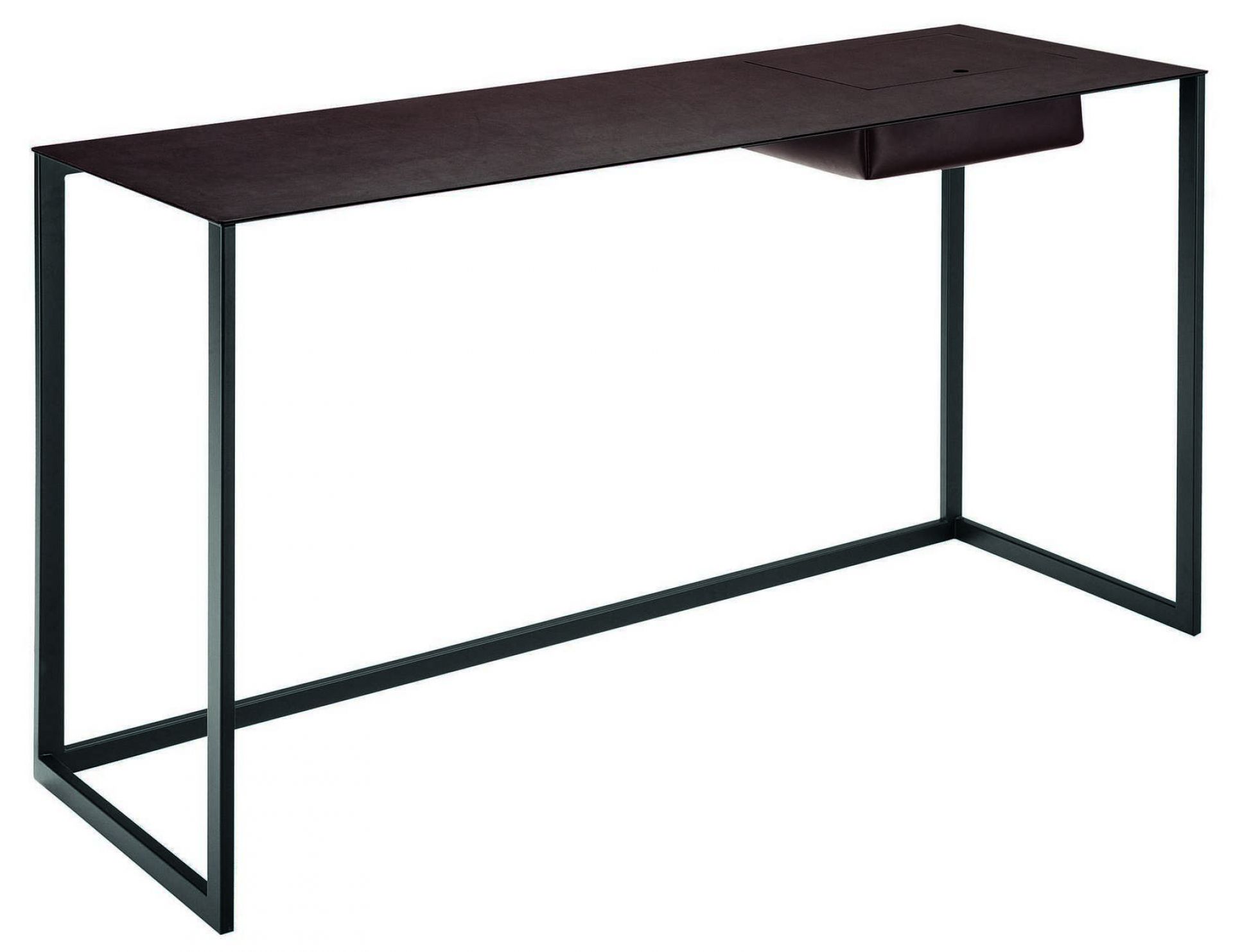 Moderner Calamo Schreibtisch von Zanotta mit brauner Tischplatte und Schublade, minimalistisches Design.
