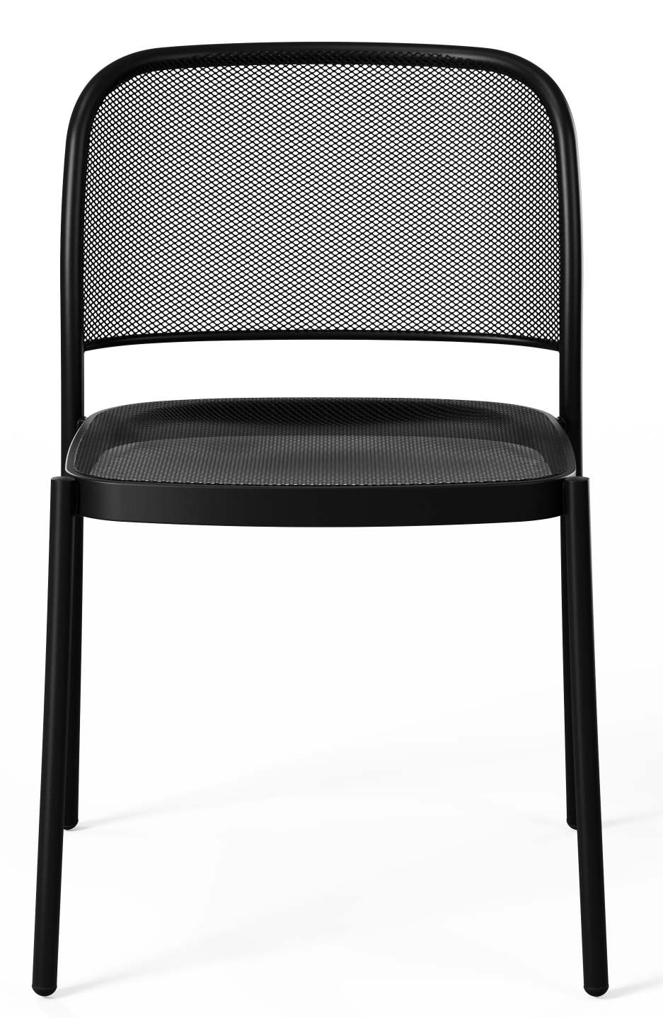 Schwarzer Café Chair Stuhl von Emu für den Außenbereich, mit Rückenlehne und Sitz aus Metallgitter.