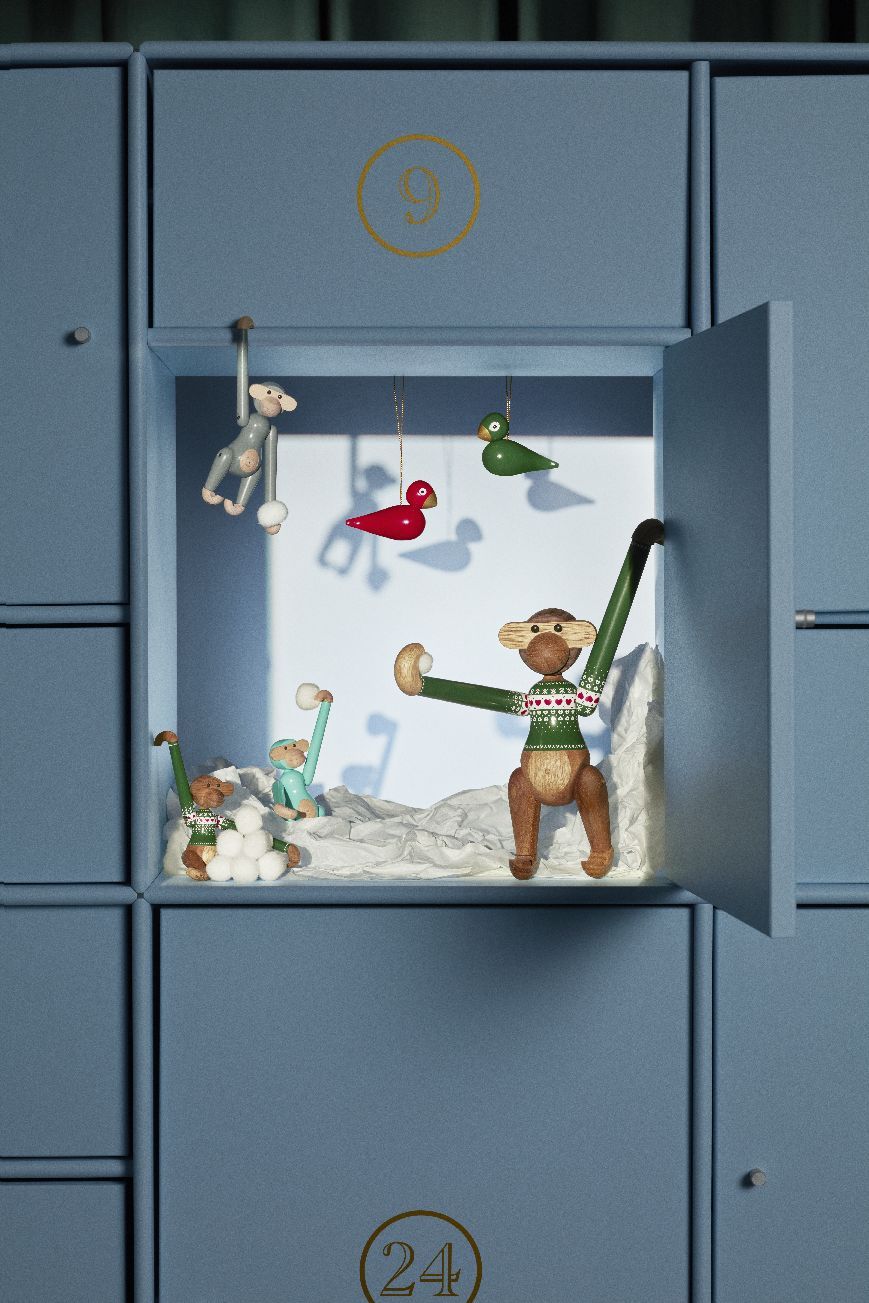 Kersttrui-aapje groen klein houten beeldje Kay Bojesen 