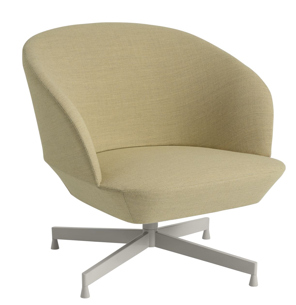 Beiger Oslo Lounge Chair Sessel von Muuto mit Drehfuß und Stoffbezug, modernes Möbeldesign.