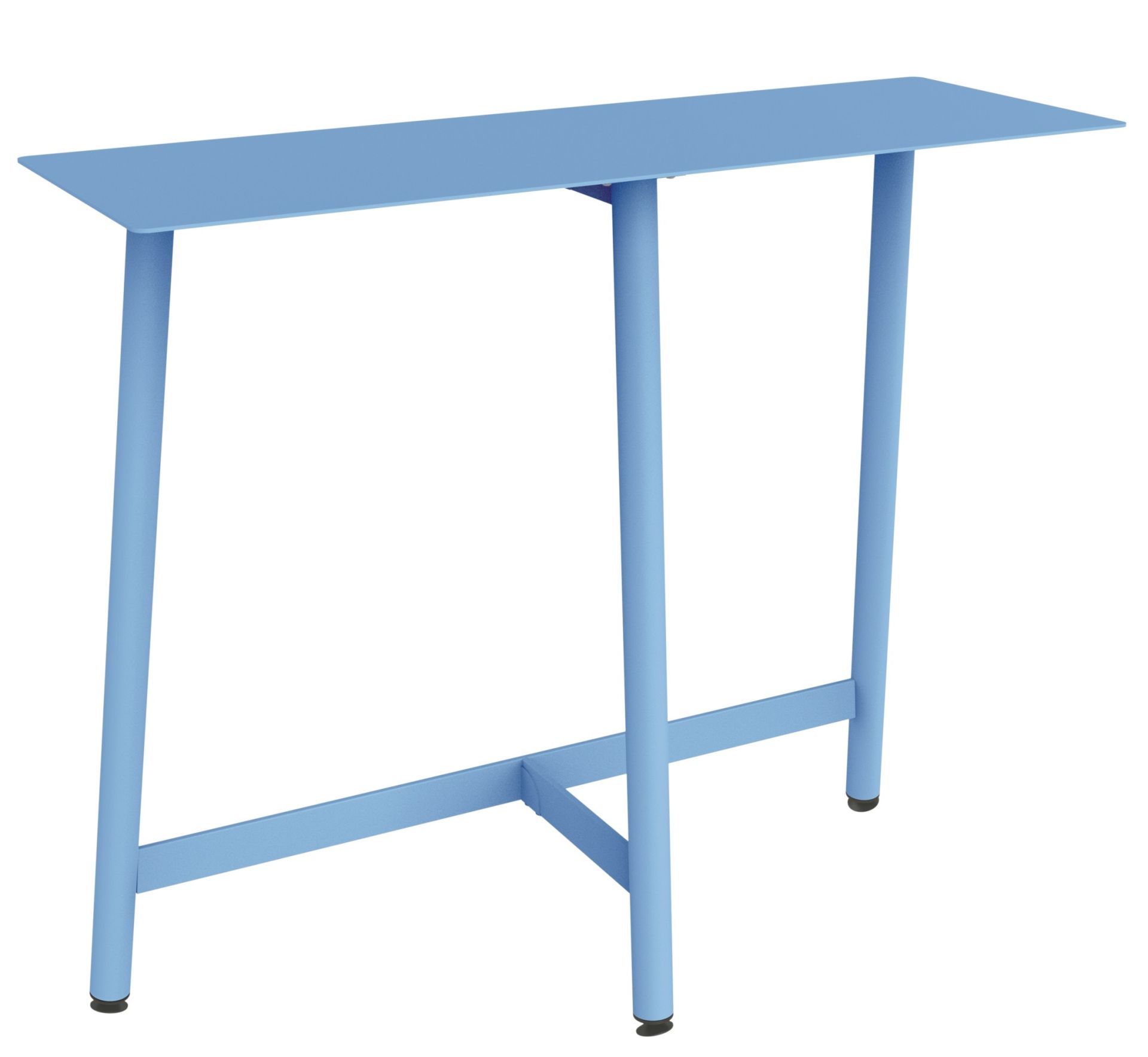 Blaue Bolder Theke von Fermob für den Außenbereich, minimalistisches Design mit geraden Linien.
