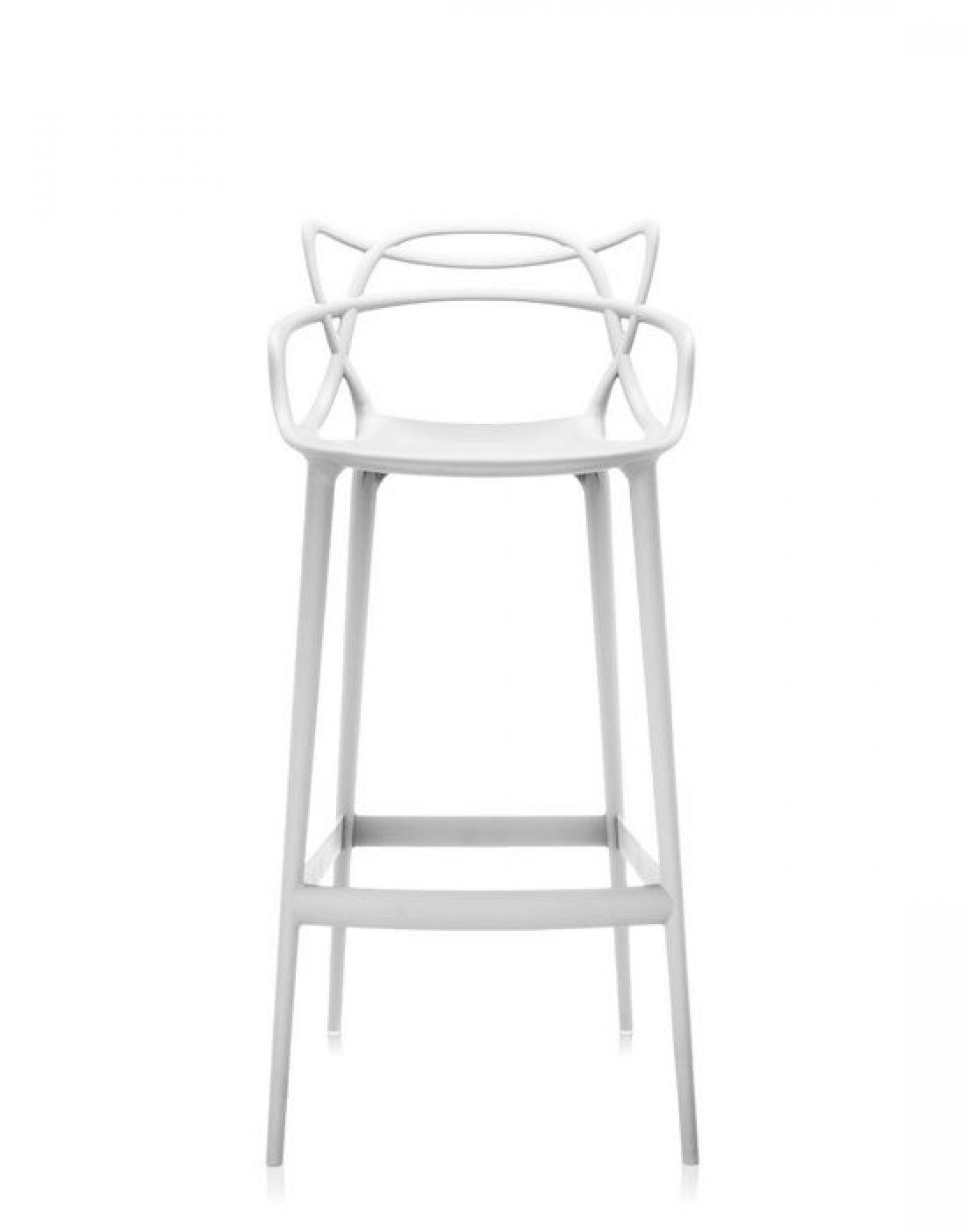 Weißer Masters Barhocker von Kartell mit einzigartiger Rückenlehne und minimalistischem Design für moderne Küchen.