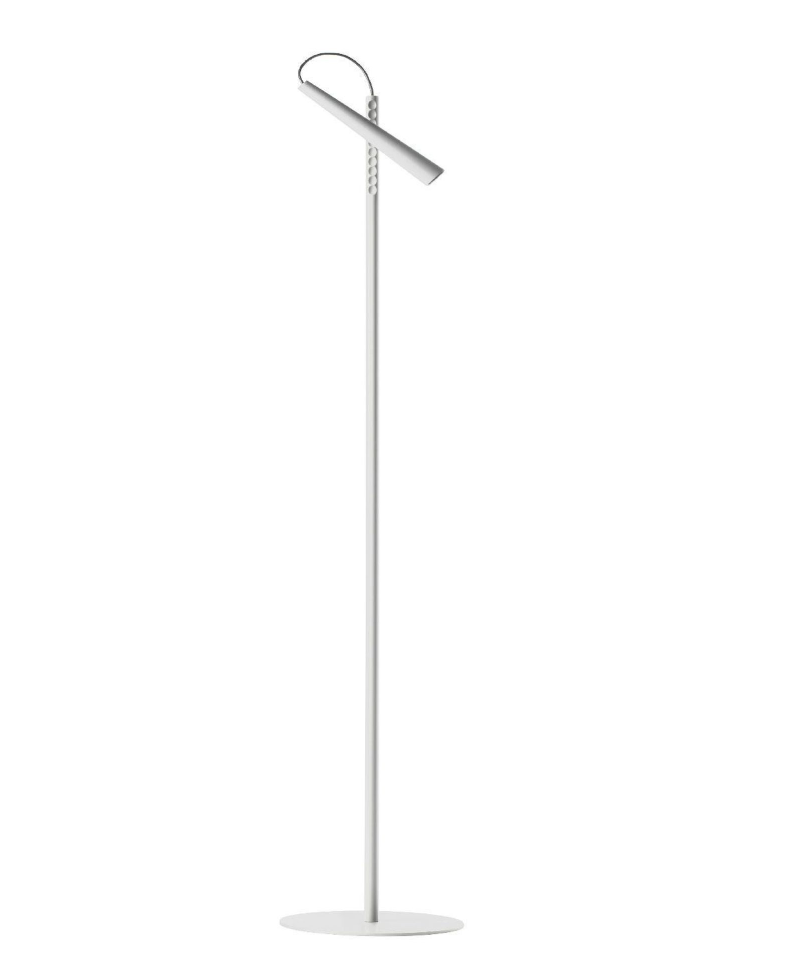 Weiße Magneto LED Stehleuchte von Foscarini, modernes Design mit magnetischem Leuchtenkopf.
