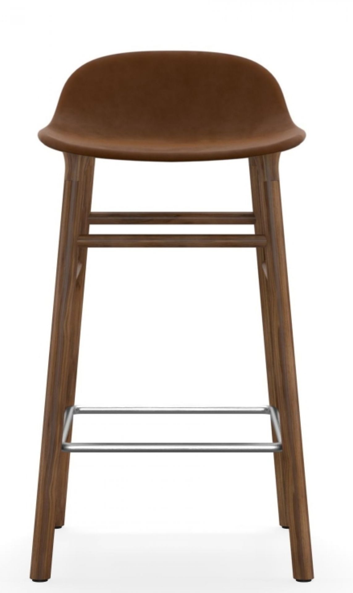 Normann Copenhagen Form Barhocker, H 75 cm, mit braunem, gepolstertem Sitz und Holzgestell, modernes Barstuhl Design.