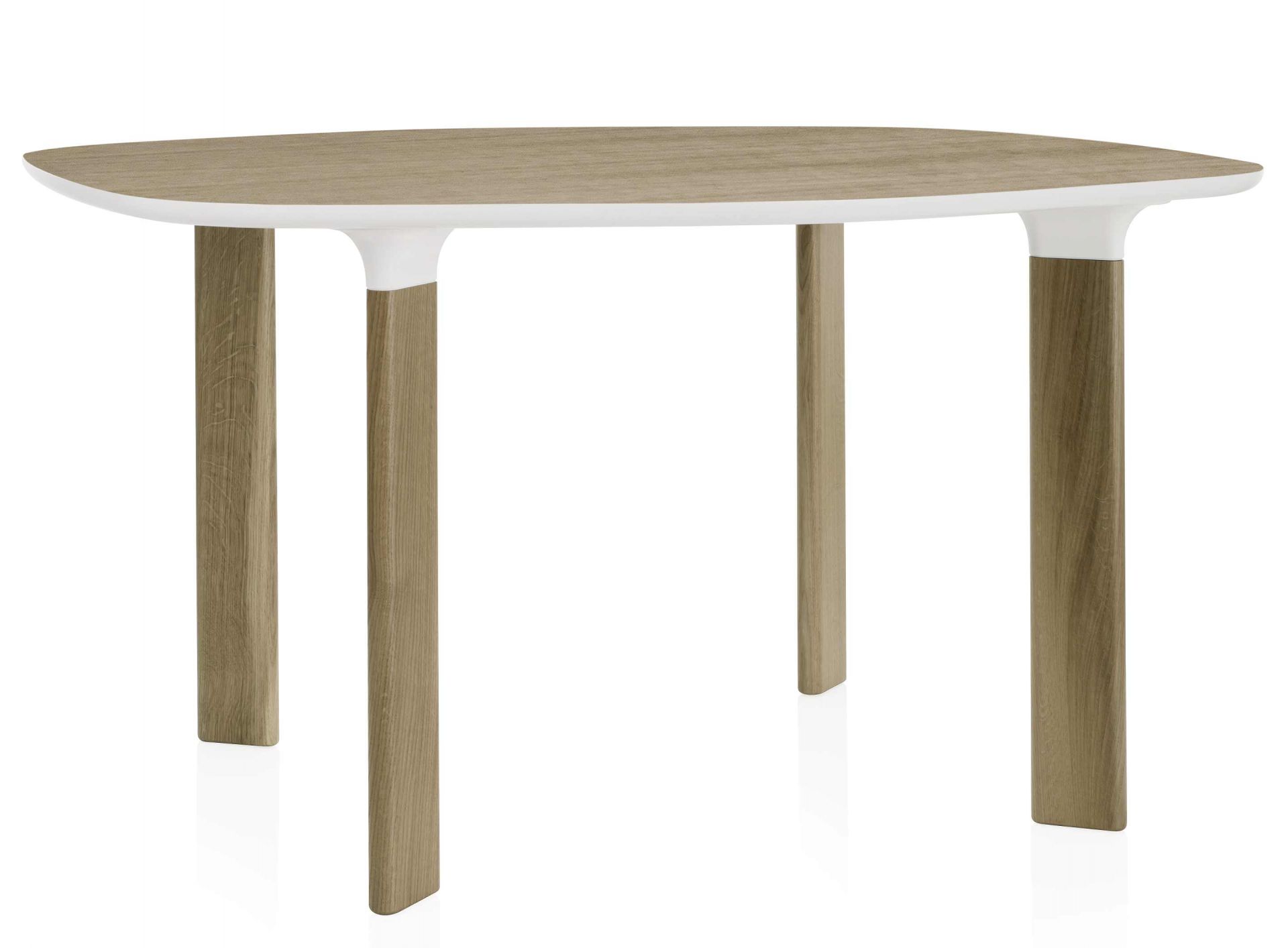Fritz Hansen Analog Tisch mit hellbrauner Tischplatte und weißen Beinen, modernes Design für Esszimmer und Büro.