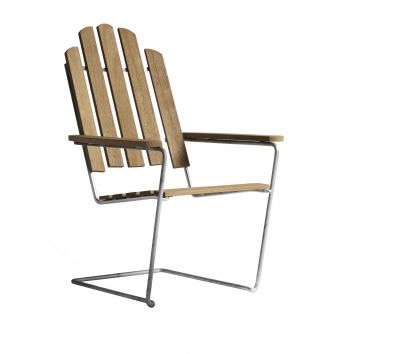 Liegestuhl A3 aus Eiche mit Stahlgestell, ein skandinavischer Designklassiker für Garten und Terrasse.