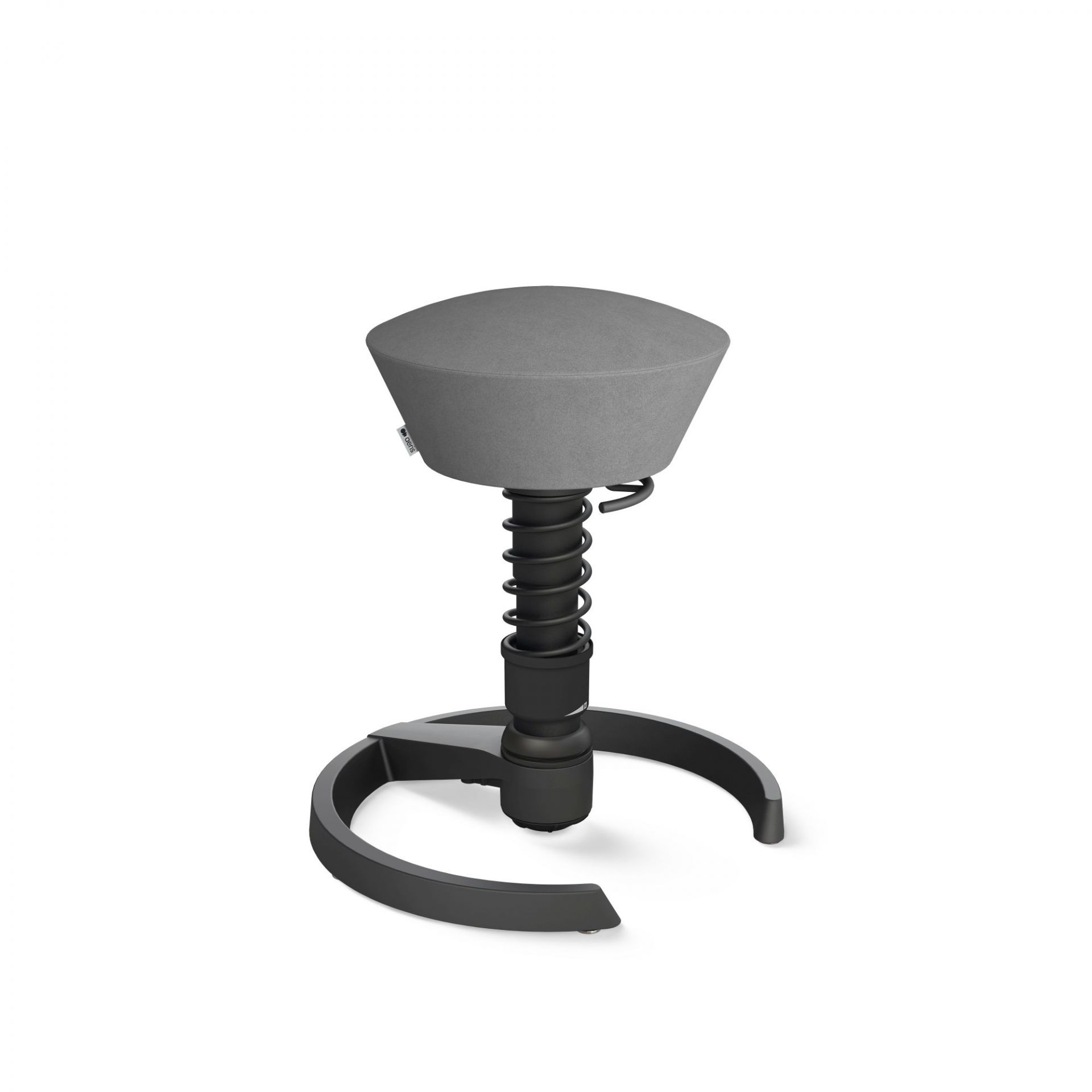 Grauer Aeris Swopper Bürostuhl mit Federung und schwarzem Fußkreuz, ergonomischer Hocker für dynamisches Sitzen.
