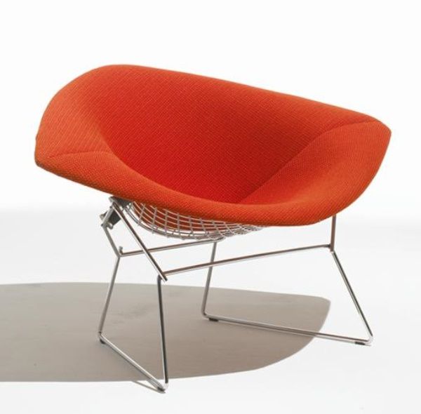 Oranger Diamond Sessel mit Drahtgestell von Knoll International, moderner Designklassiker für Wohnzimmer.